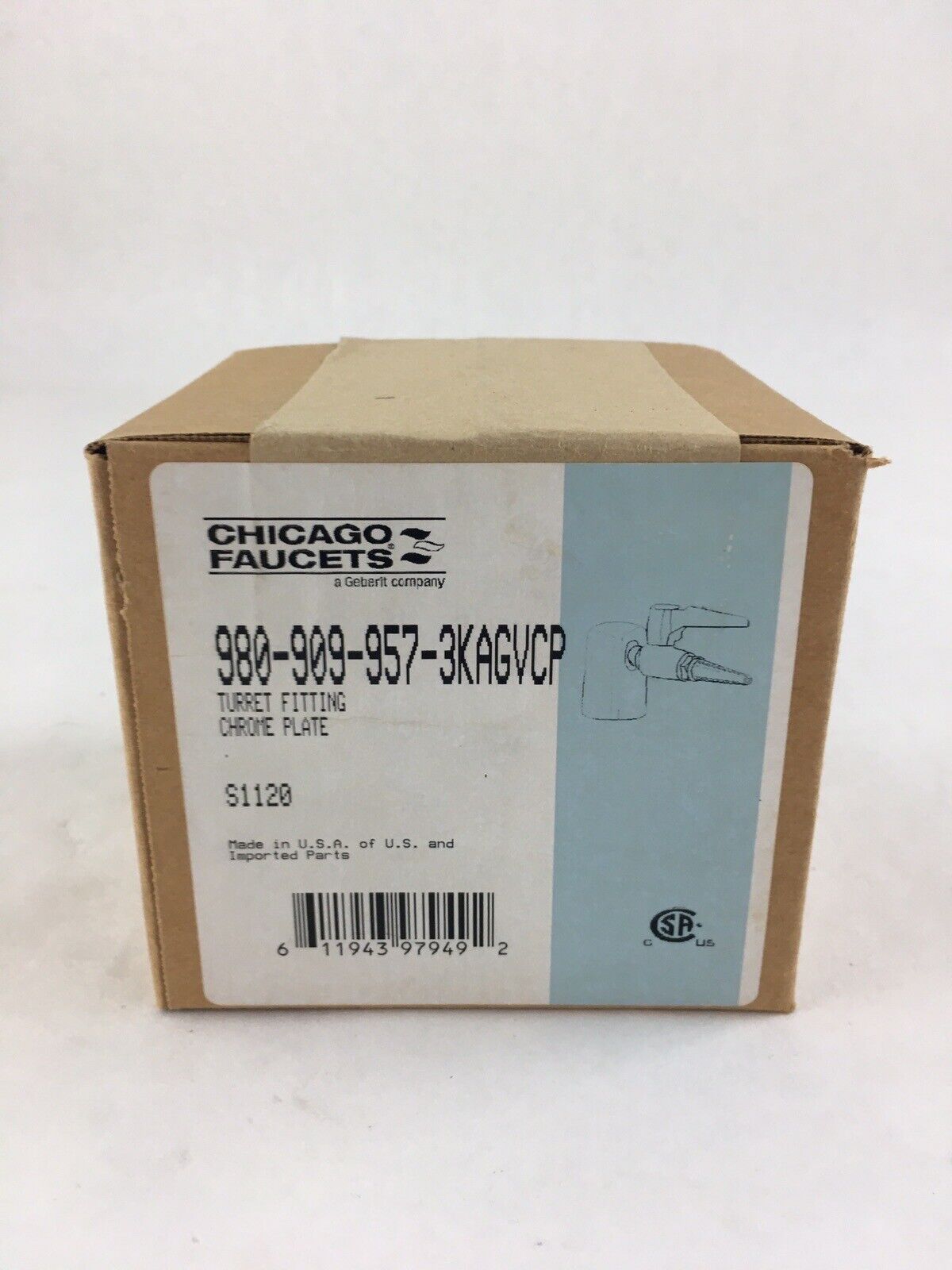 Brand New Chicago Faucets Turret Fitting Chrome Plate 980-909-957-3KAGVCP