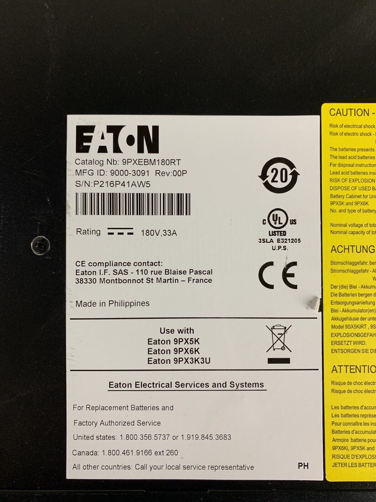 Eaton 9PXEBM180RT Extended Battery Unit Tested w/Batteries MFG 2022 No Faceplate