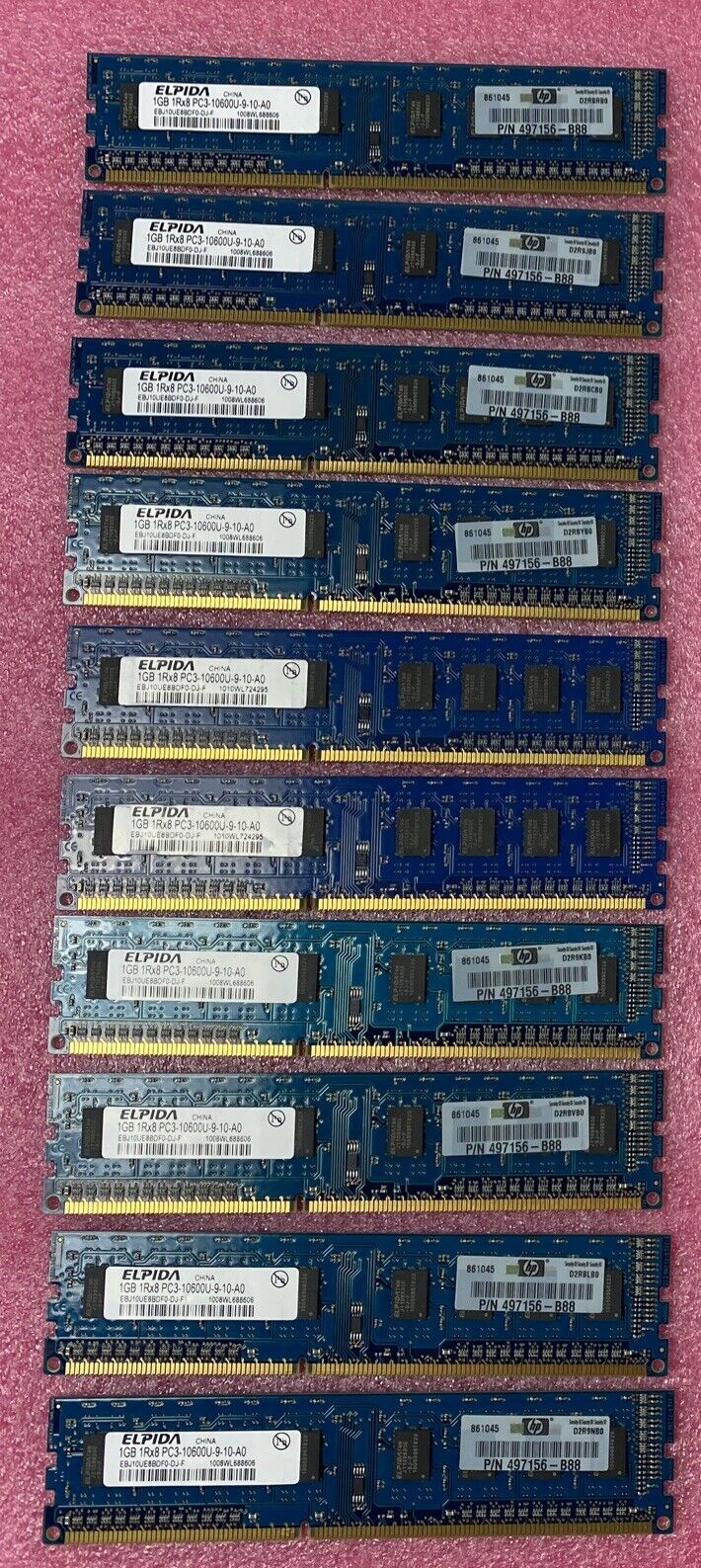 Lot( 10 ) 1GB Elpida EBJ10UE8BDF0-DJ-F 1Rx8 PC3-10600U-9-10-A0 RAM 497156-B88