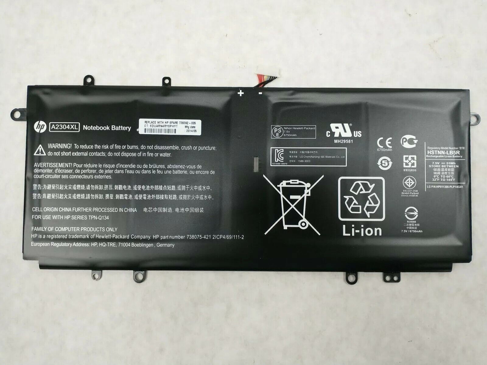 HP Chromebook 14-Q 51Wh 7.5V Laptop Battery HSTNN-LB5R 738392-005 (Lot of 2)