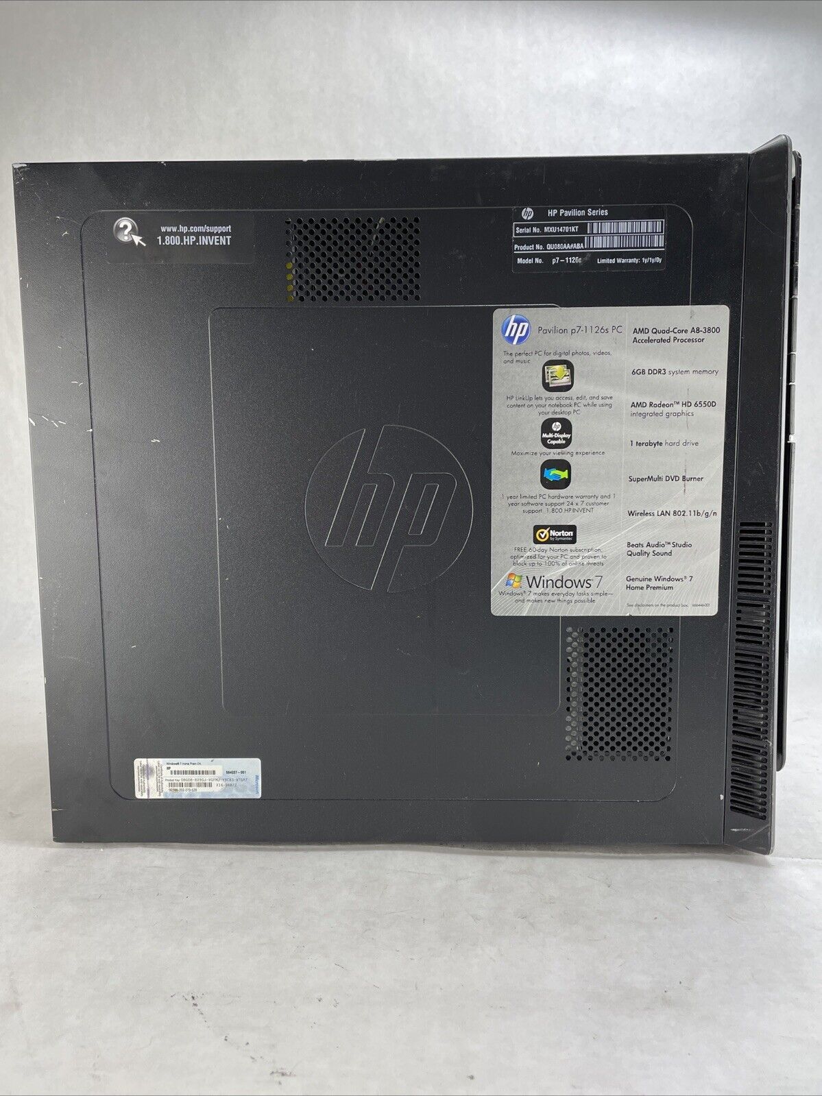 HP P7-1126 MT AMD A8-3800 2.4GHz 6GB RAM No HDD No OS