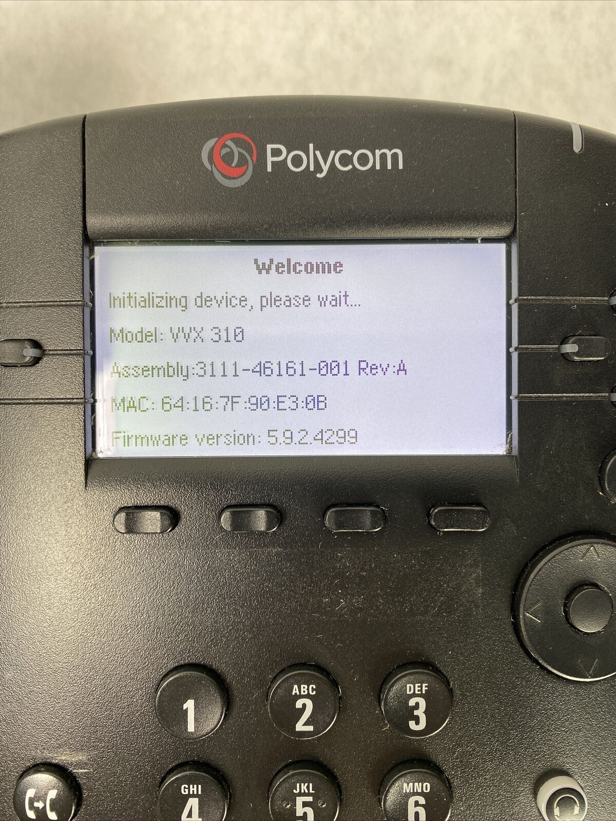 Polycom 2201-46161-001 VVX 310 IP VOIP 6 Line SIP POE Telephone NO AC ADAPTER