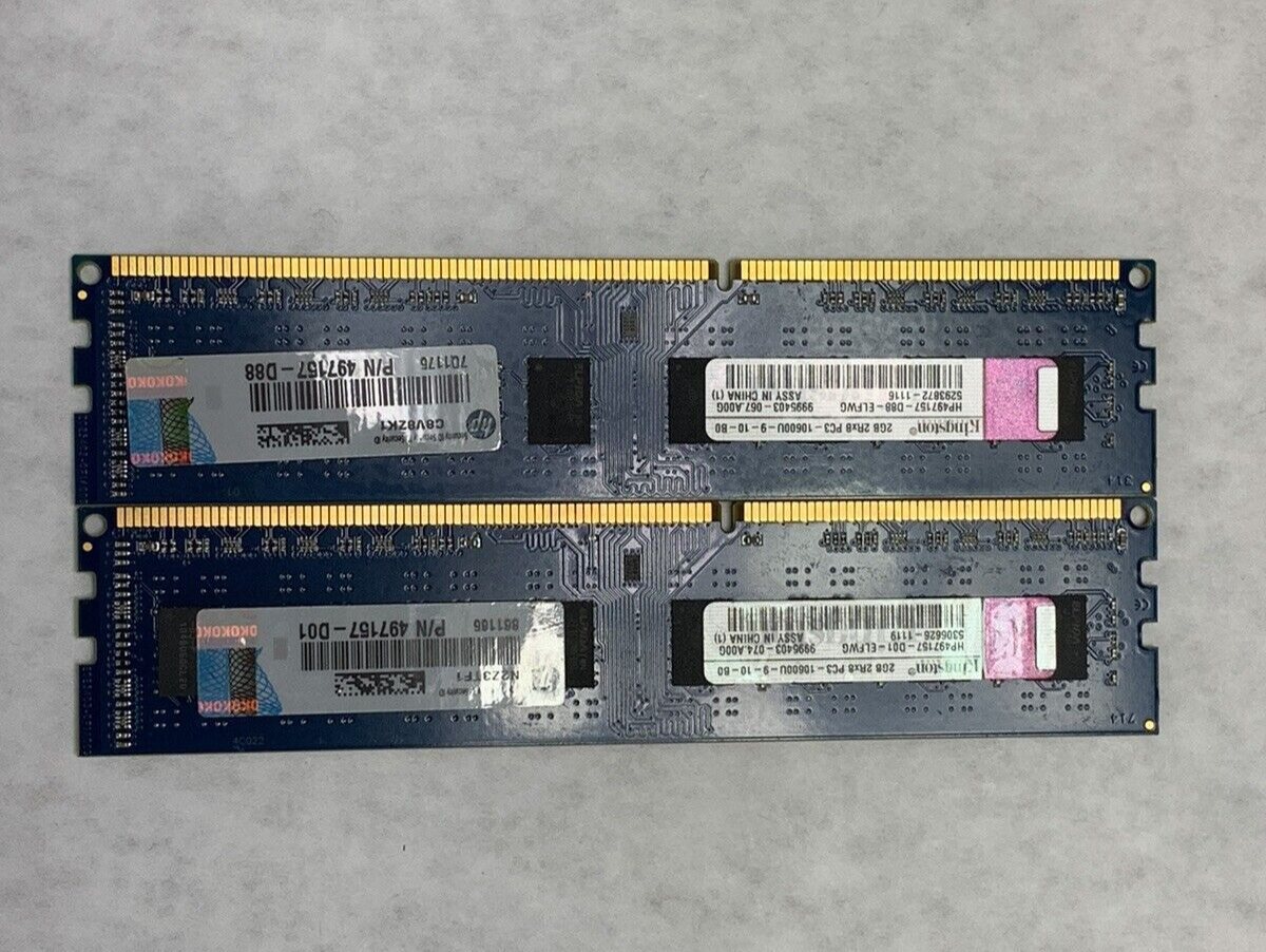 Lot ( 2 ) 2GB Kingston PC3-10600 DDR3-1333MHz non-ECC Unbuffered CL9 240pin DIMM