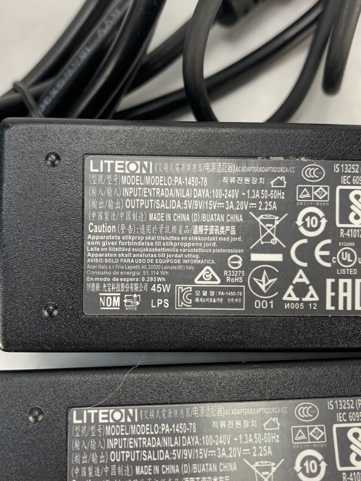 Lot 2 Genuine Liteon 45W Laptop AC Adapter Power Supply PA-1450-78 USB-C Tip