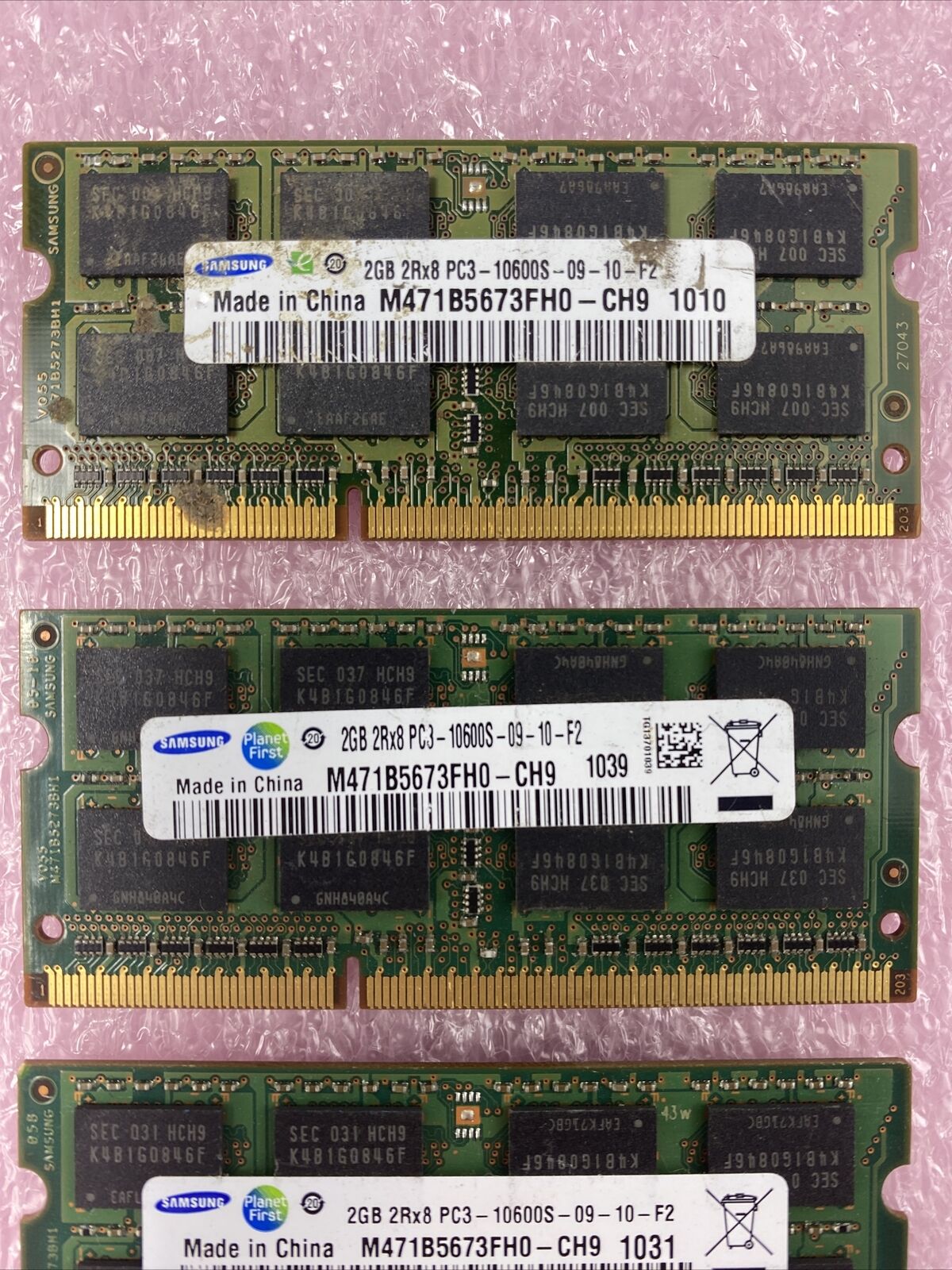 Lot ( 4 ) 2GB Samsung M471B5673FH0-CH9 2Rx8 PC3-10600S Laptop Memory RAM