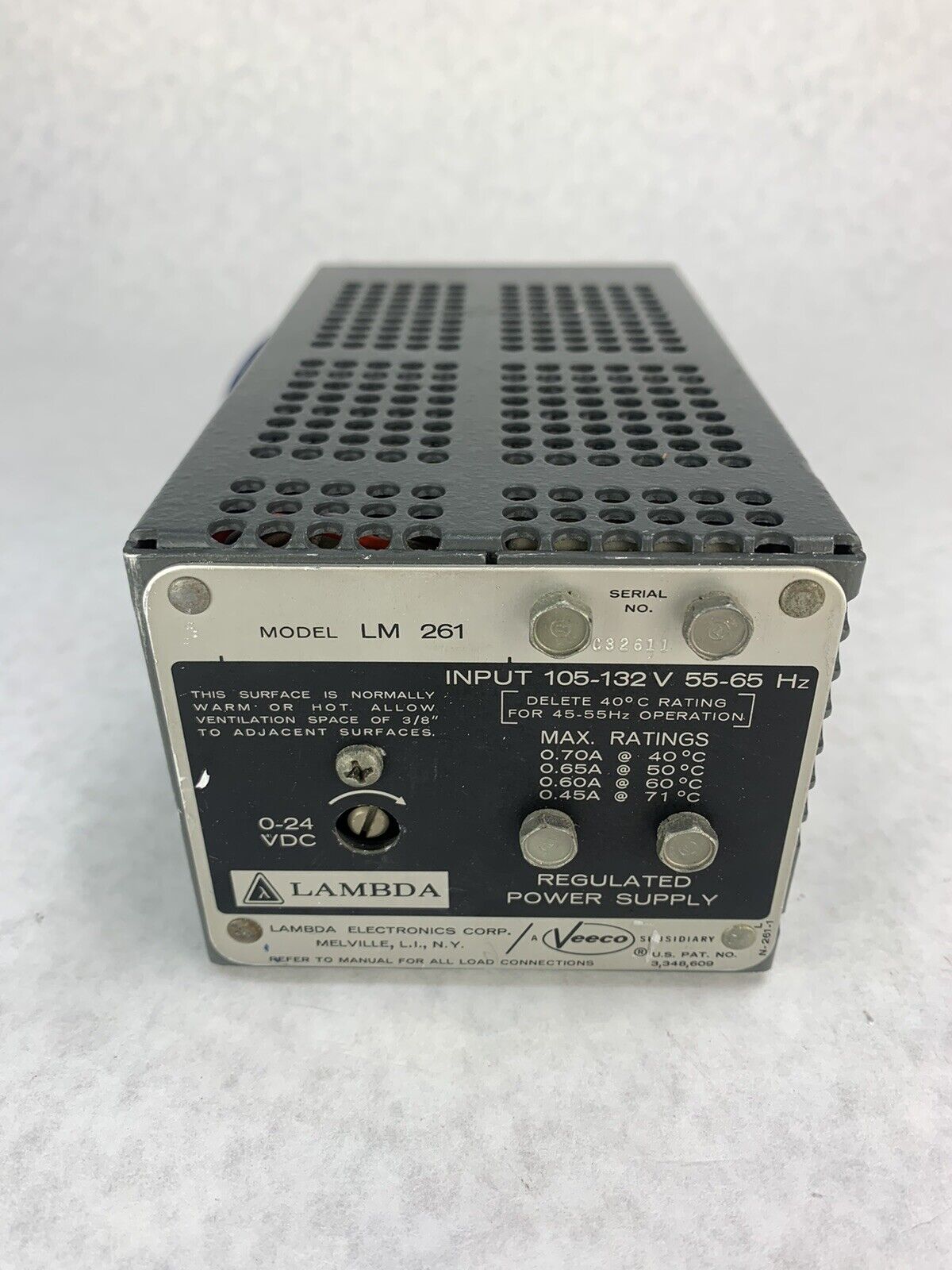 Lambda Regulated Power Suppy 0-24 VDC-INPUT 105-132V 55-65HZ Model LM 261