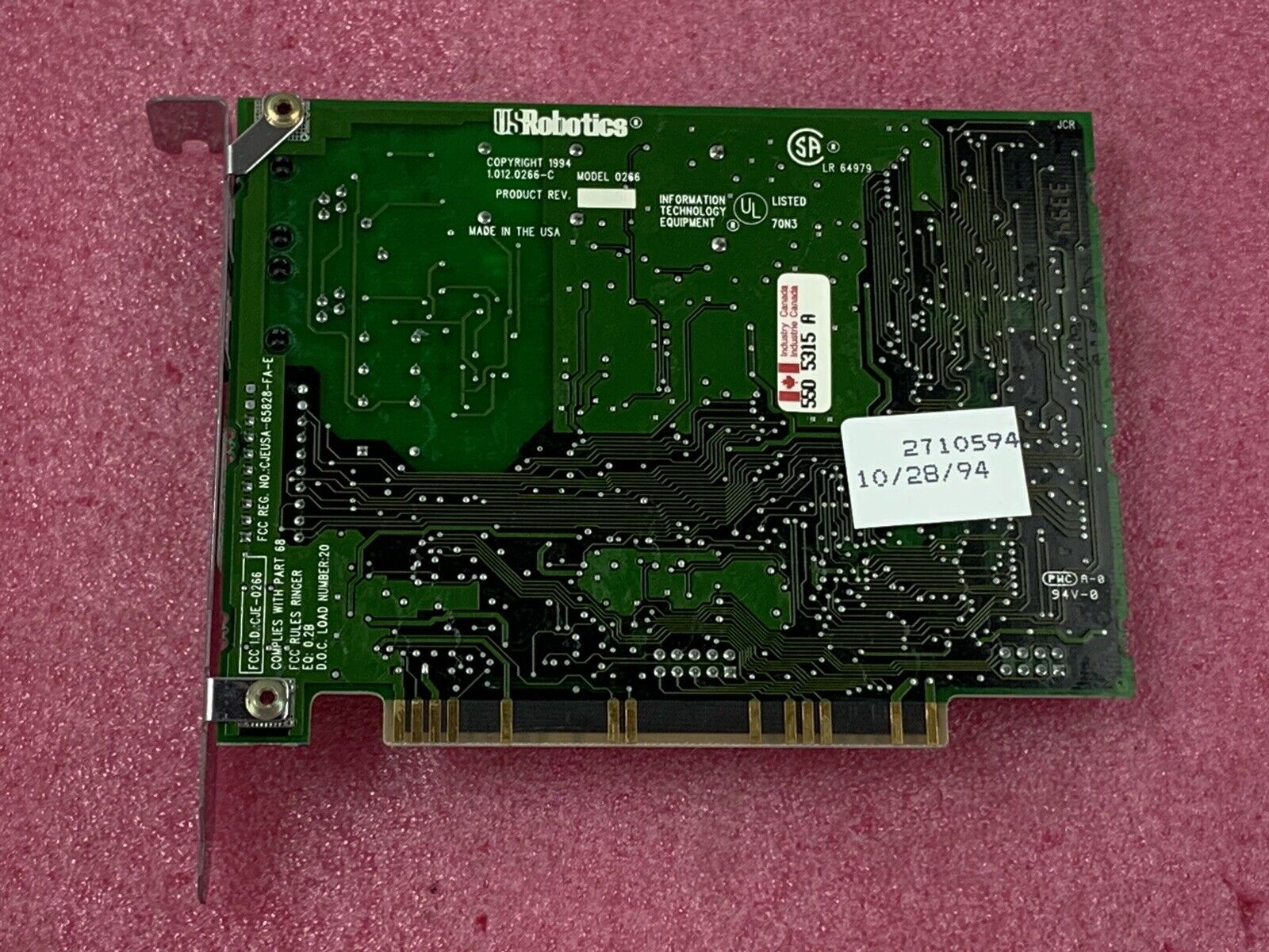 US Robotics 2710594 8-Bit 14.4K Internal Sportster Faxmodem ISA Card 0266