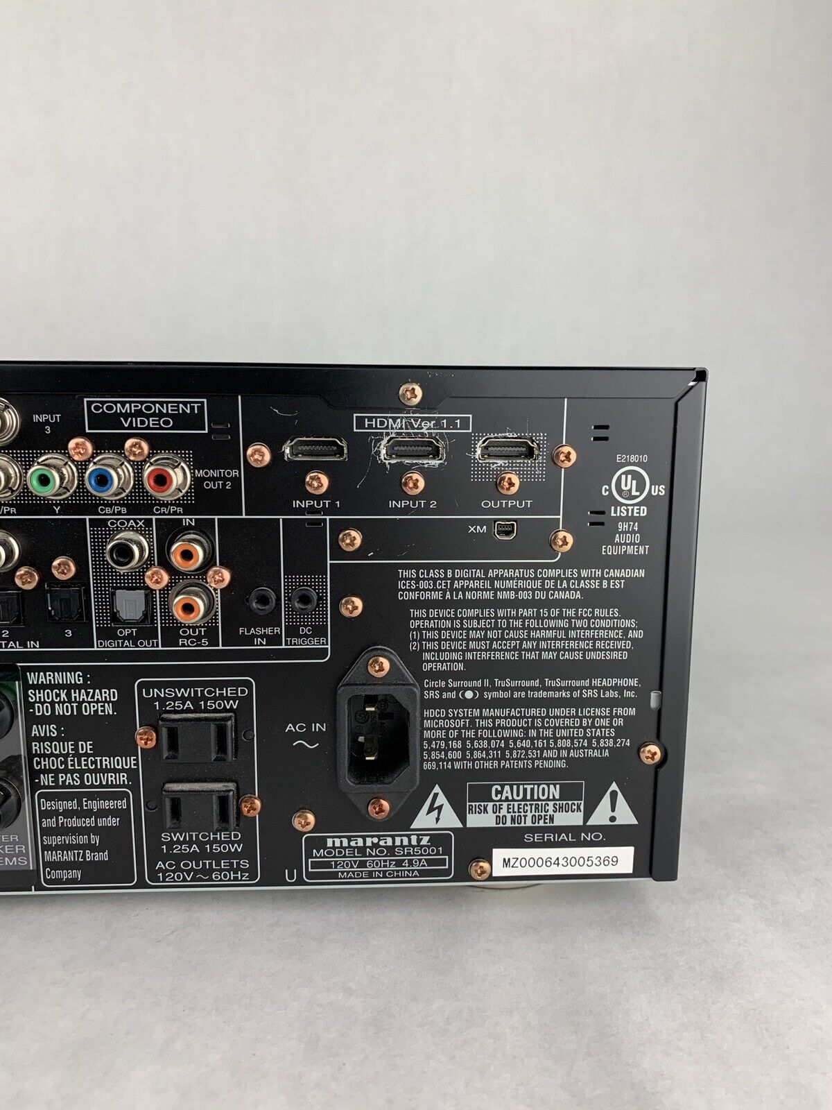 Marantz SR5001 90 watt Receiver No Power For Parts and Repair