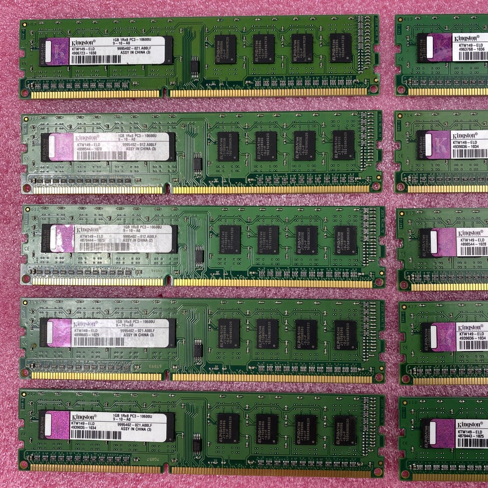 Lot ( 10 ) 1GB Kingston KTW149-ELD Desktop Memory PC3-10600U DDR3 1RX8