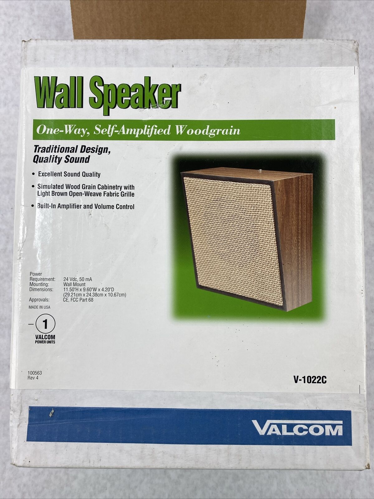 Valcom V-1022C 1 Watt 1 Way Wall Speaker 24VDC 50mA Woodgrain USAmade