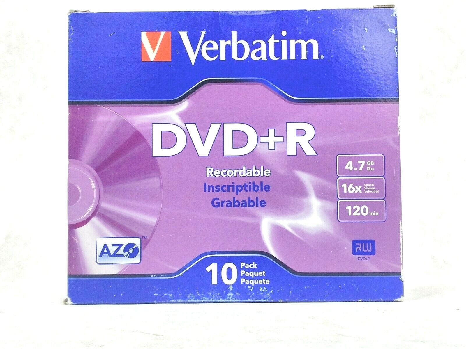 10 Pack DVD+R Recordable Verbatim 120 Min 4.7GB/16x In Jewel Case (Lot of 3)