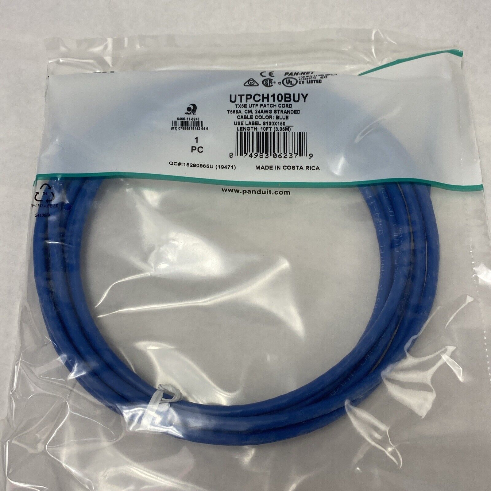 Lot of 10 Panduit UTPCH3YLY 10ft Blue TX5E UTP Patch Cord T568A