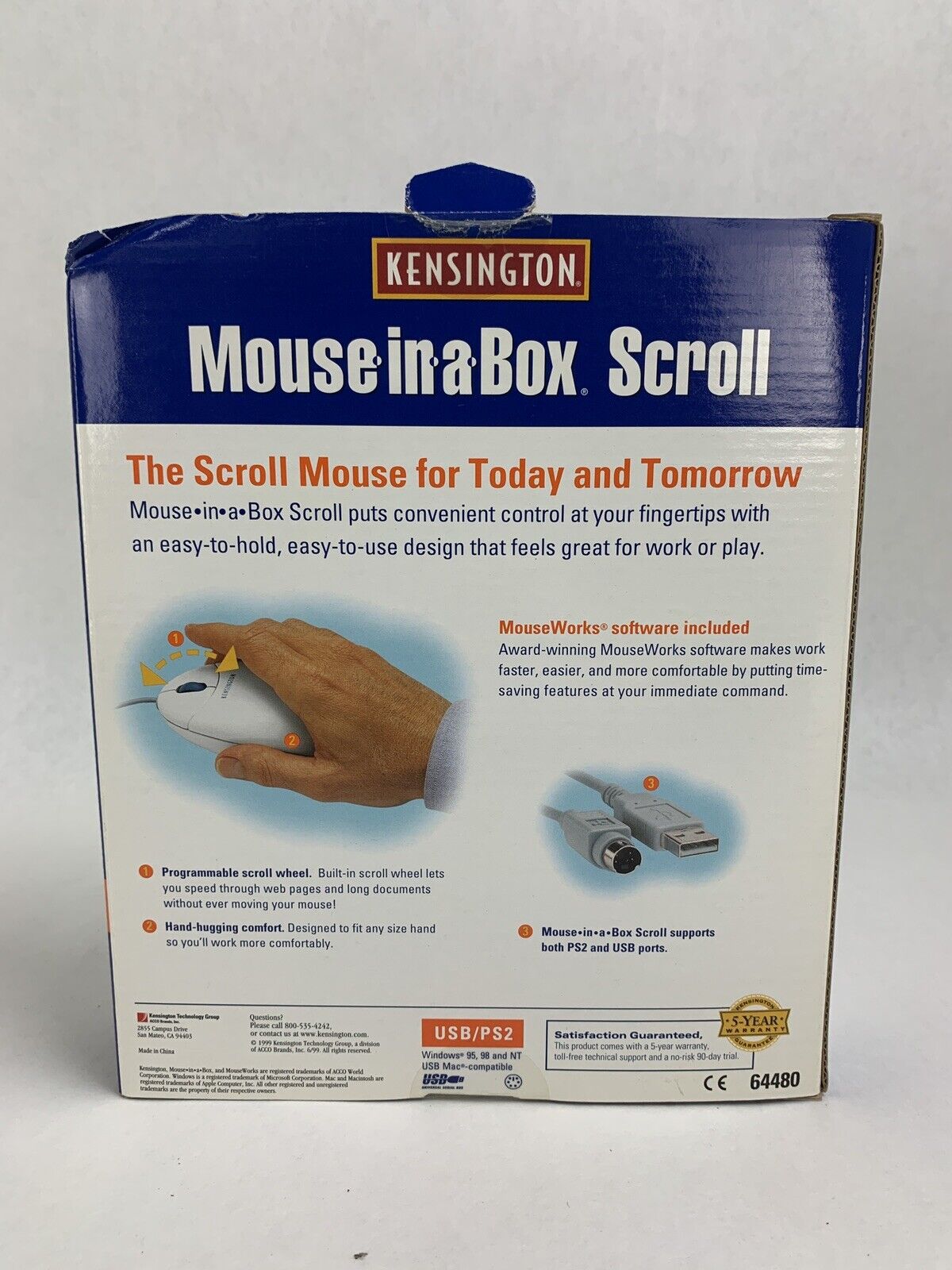 Kensington Mouse-in-a-Box Scroll USB/PS2 Mouse PC/Mac 64480 New OEM