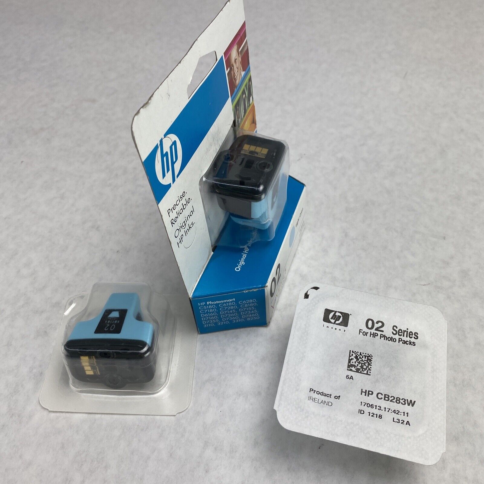 Lot(3) HP PhotoSmart Light Cyan 02 Ink Cartridge New in Box Genuine Expired2009