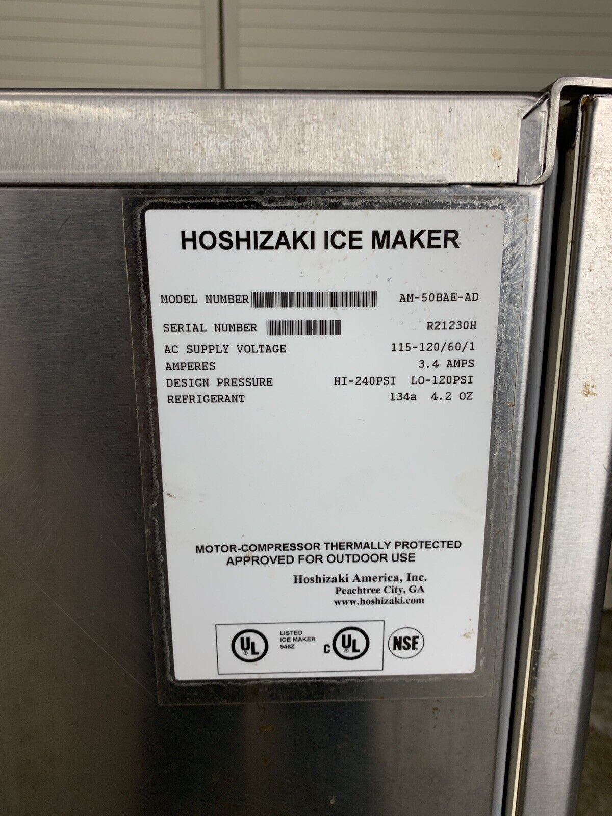 Hoshizaki Ice Maker AM-50BAE-AD Commercial Ice Maker Untested For Parts & Repair