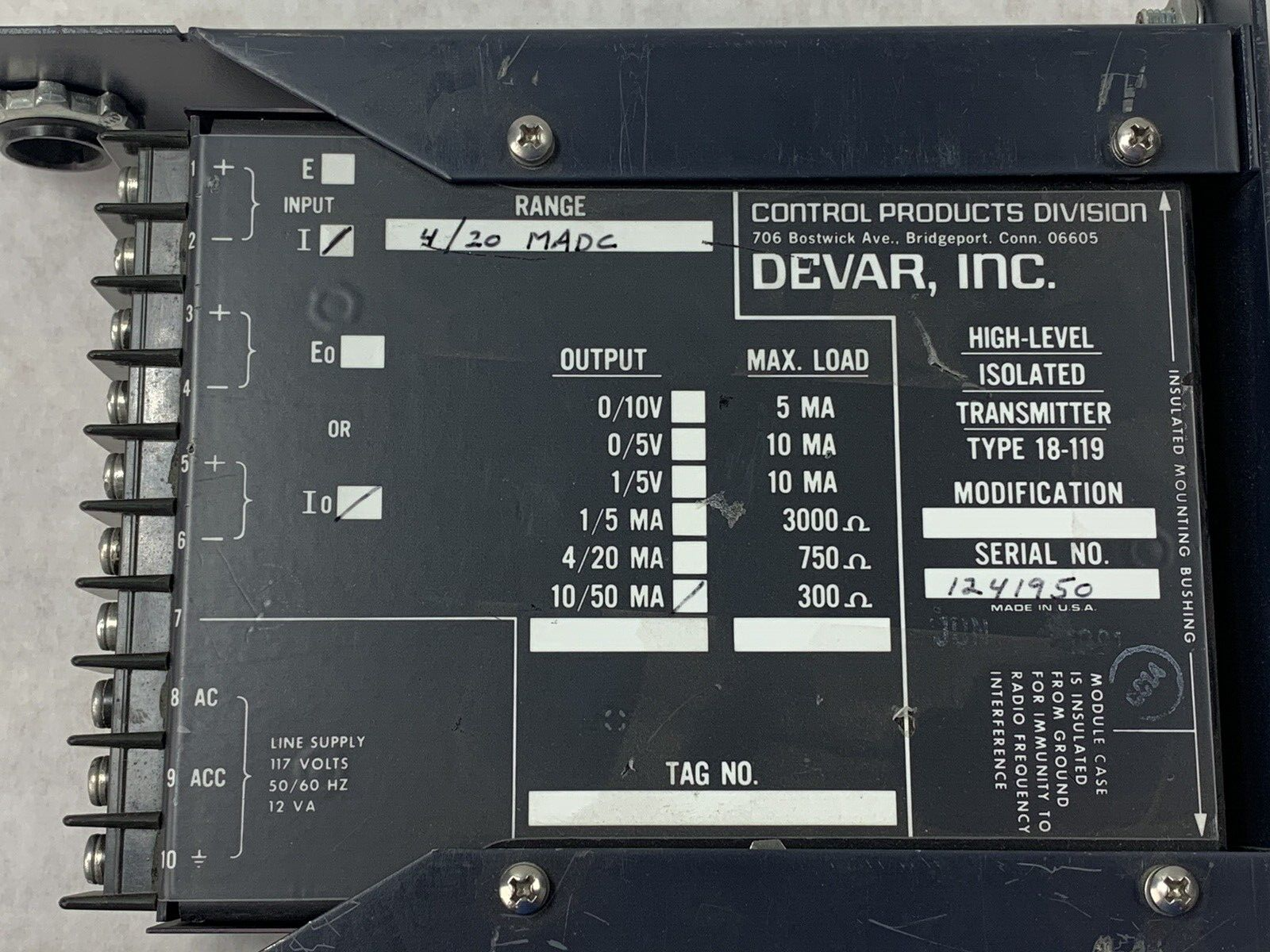 DEVAR 18-119 High Level Isolated Transmitter 10/50 MA  Lot of 2