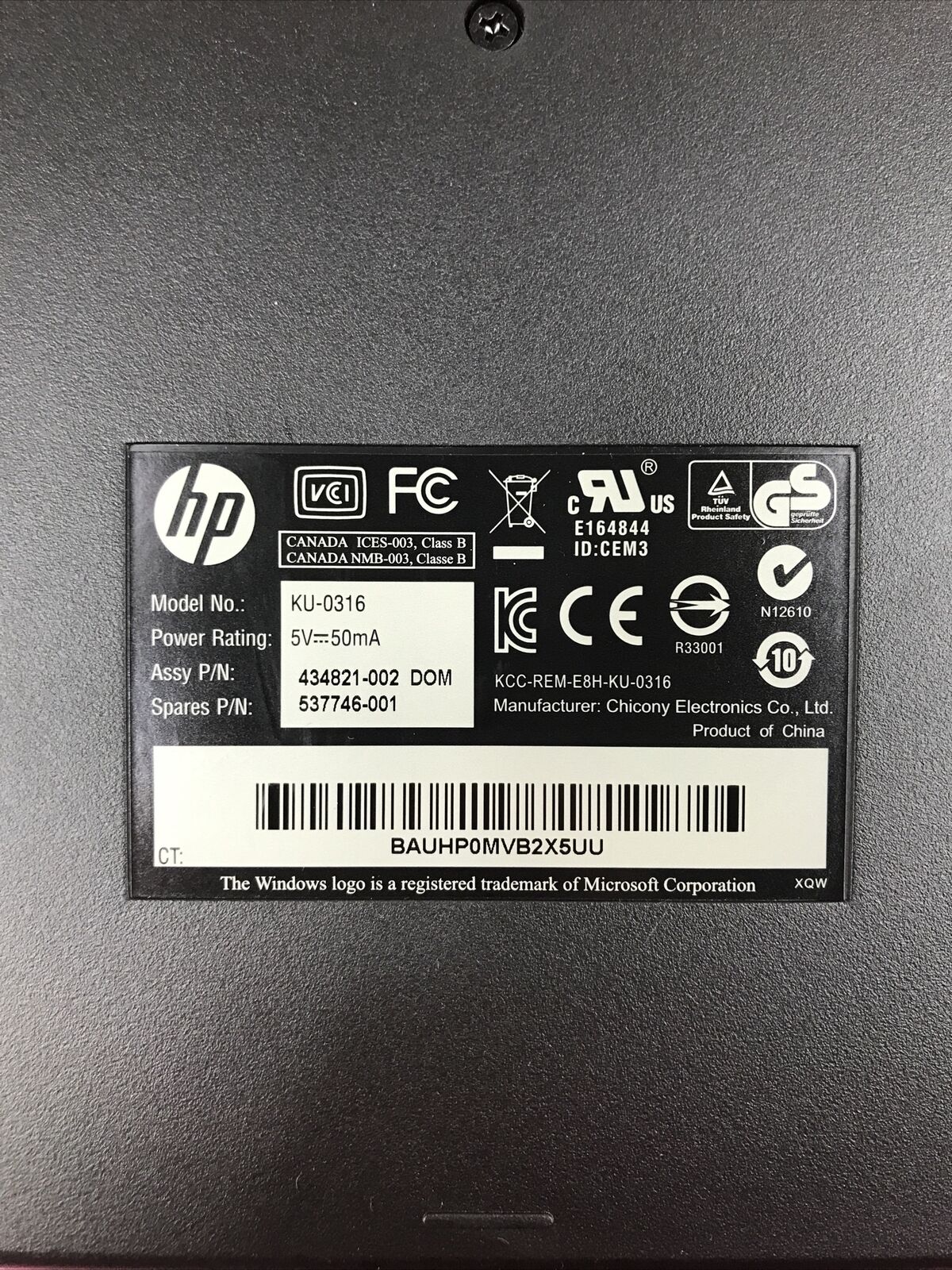 HP KU-0316 USB Wired 104-Key Layout Keyboard 434821002 (Lot of 3)