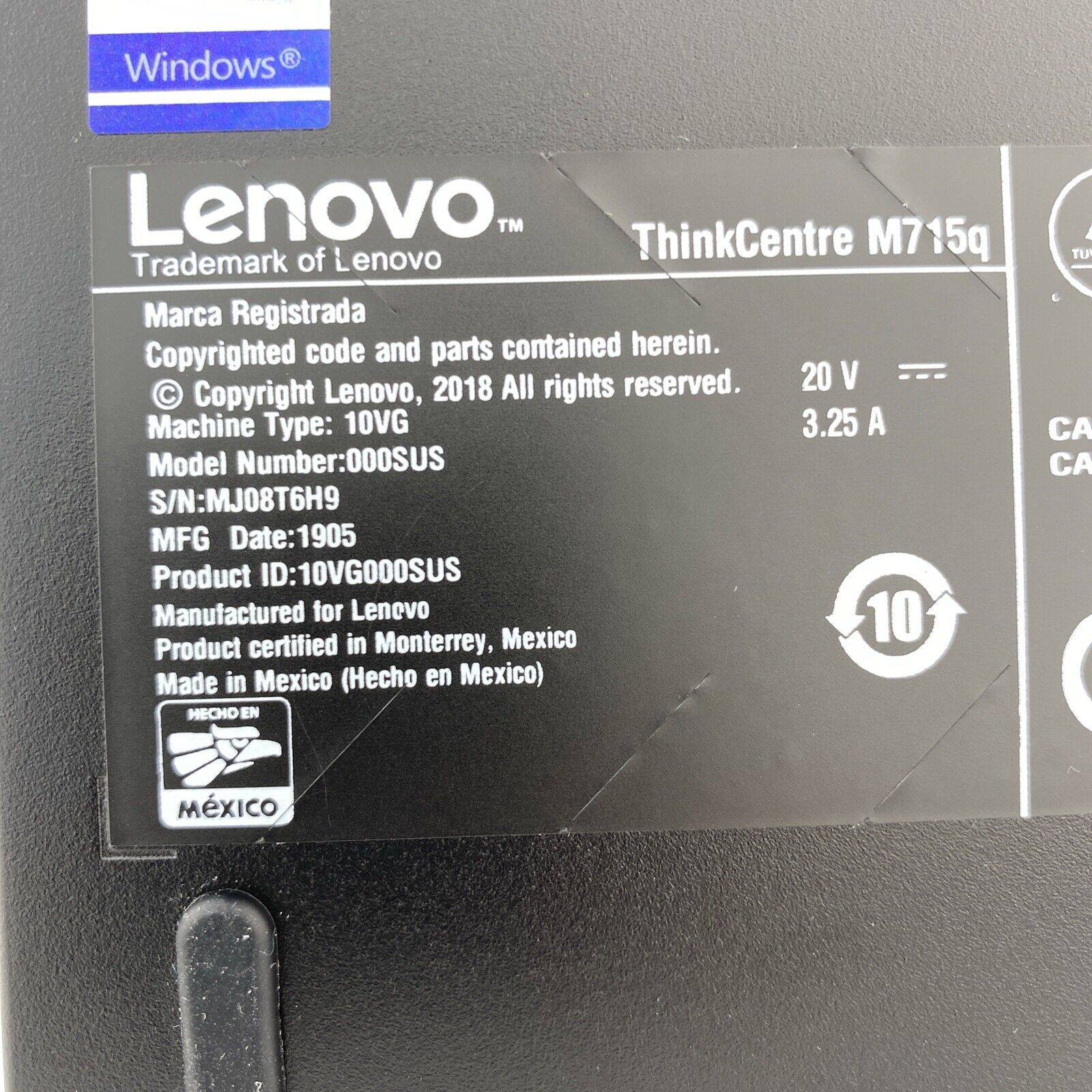 Lenovo ThinkCentre M715q AMD Ryzen 5 Pro 2400GE 3.20GHz  8GB RAM WiFi No HDD OS