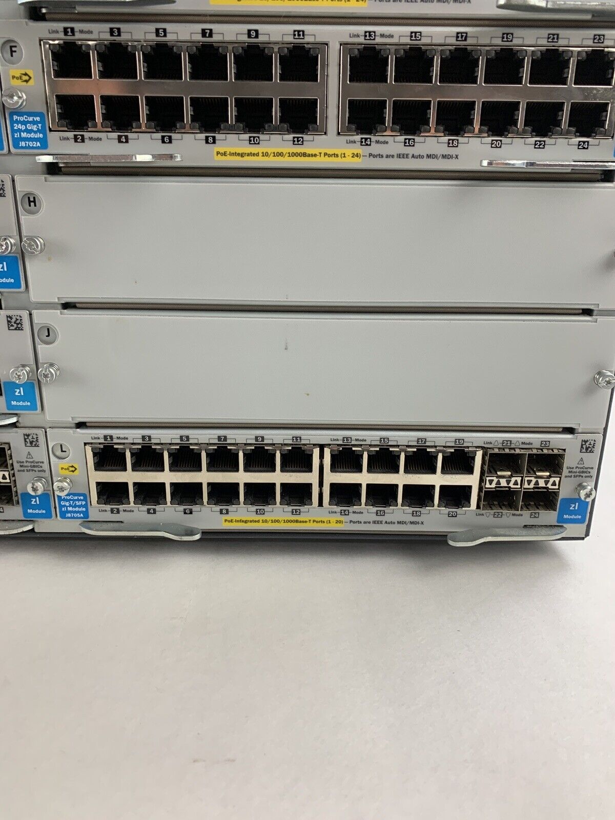 HP ProCurve J8698A 5412zl 8x J8702A 2x J8705A Gig PoE Network Switch Tested