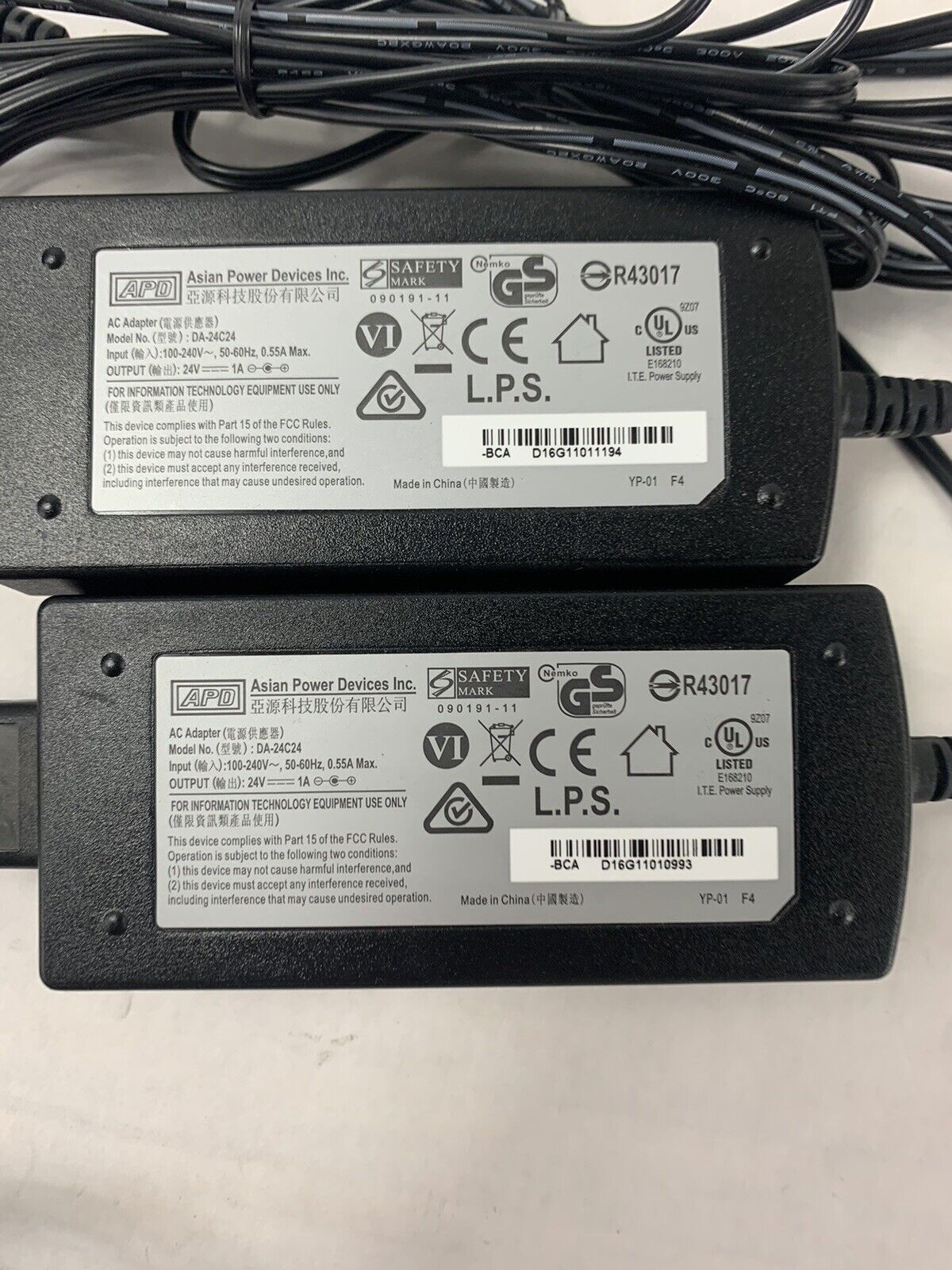 Lot 2 Genuine APD AC Adapter DA-24C24  24V 1A Power Supply 24W With OEM Cord