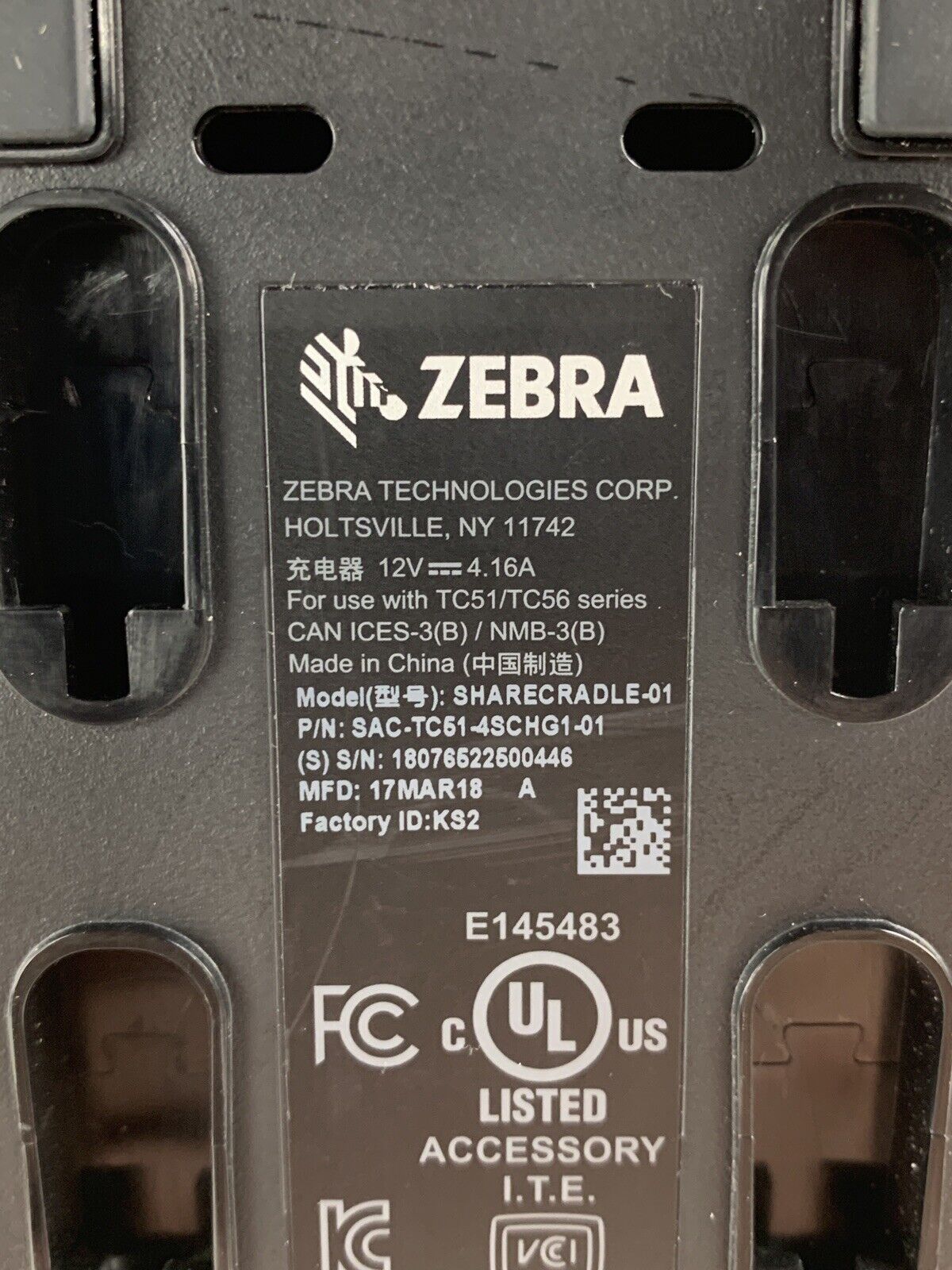 Zebra SAC-TC51-4SCHG1-01 Sharecradle-01 4-Slot Battery Charger Power Tested