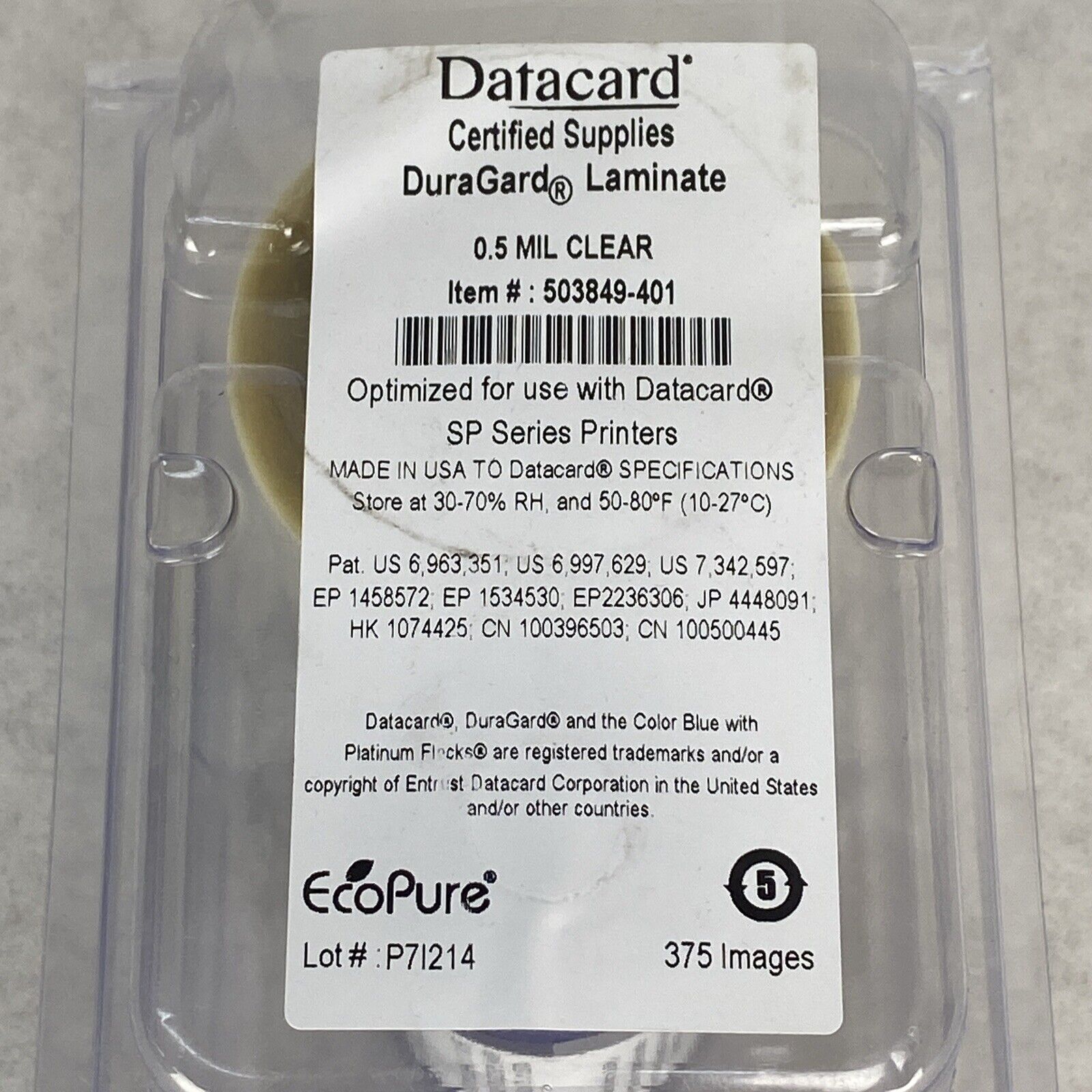 Datacard 503849-401 DuraGard .5mil Clear Laminate 375 Images