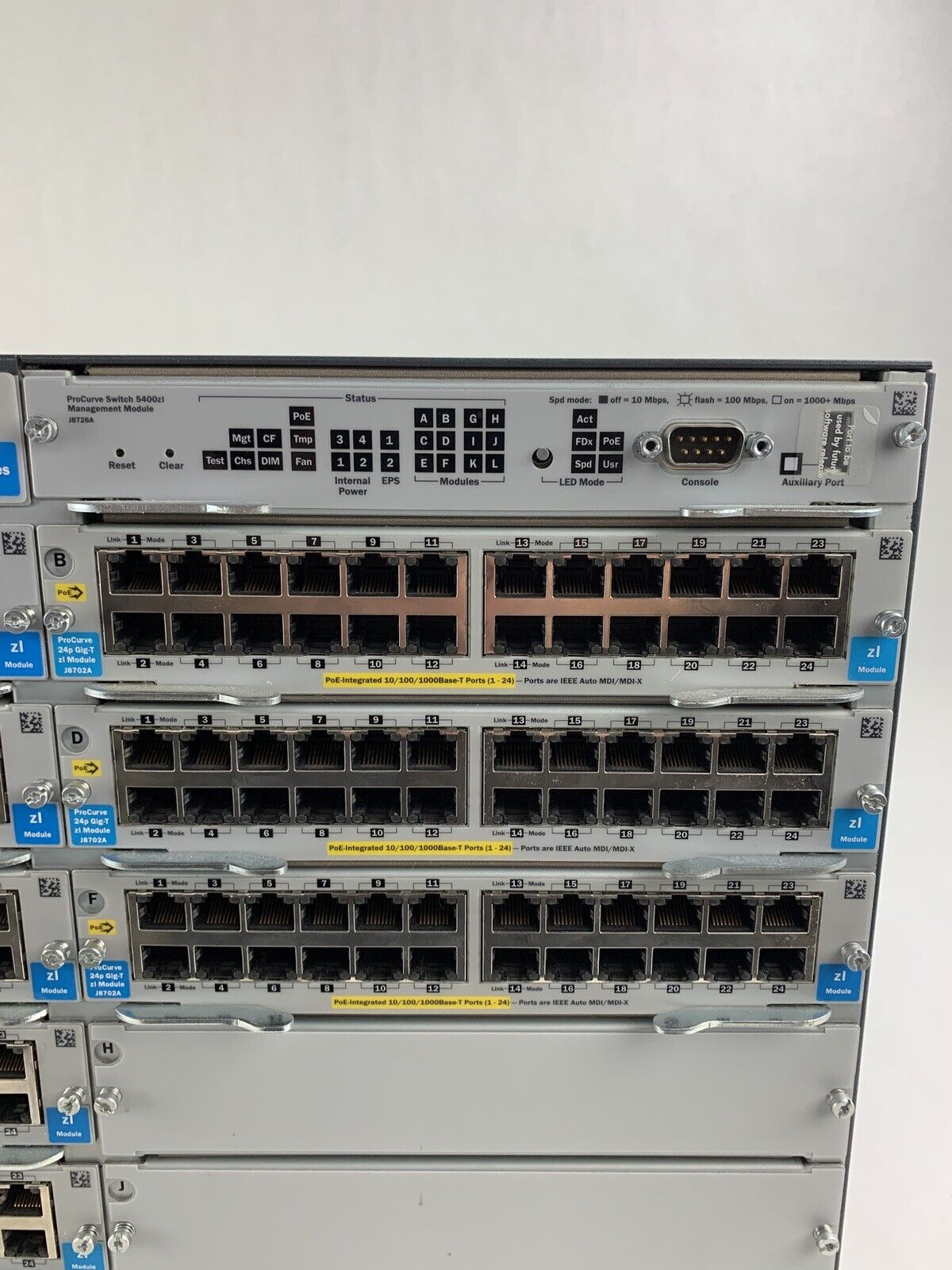 HP ProCurve J8698A 5412zl 8x J8702A 2x J8705A Gig PoE Network Switch Tested