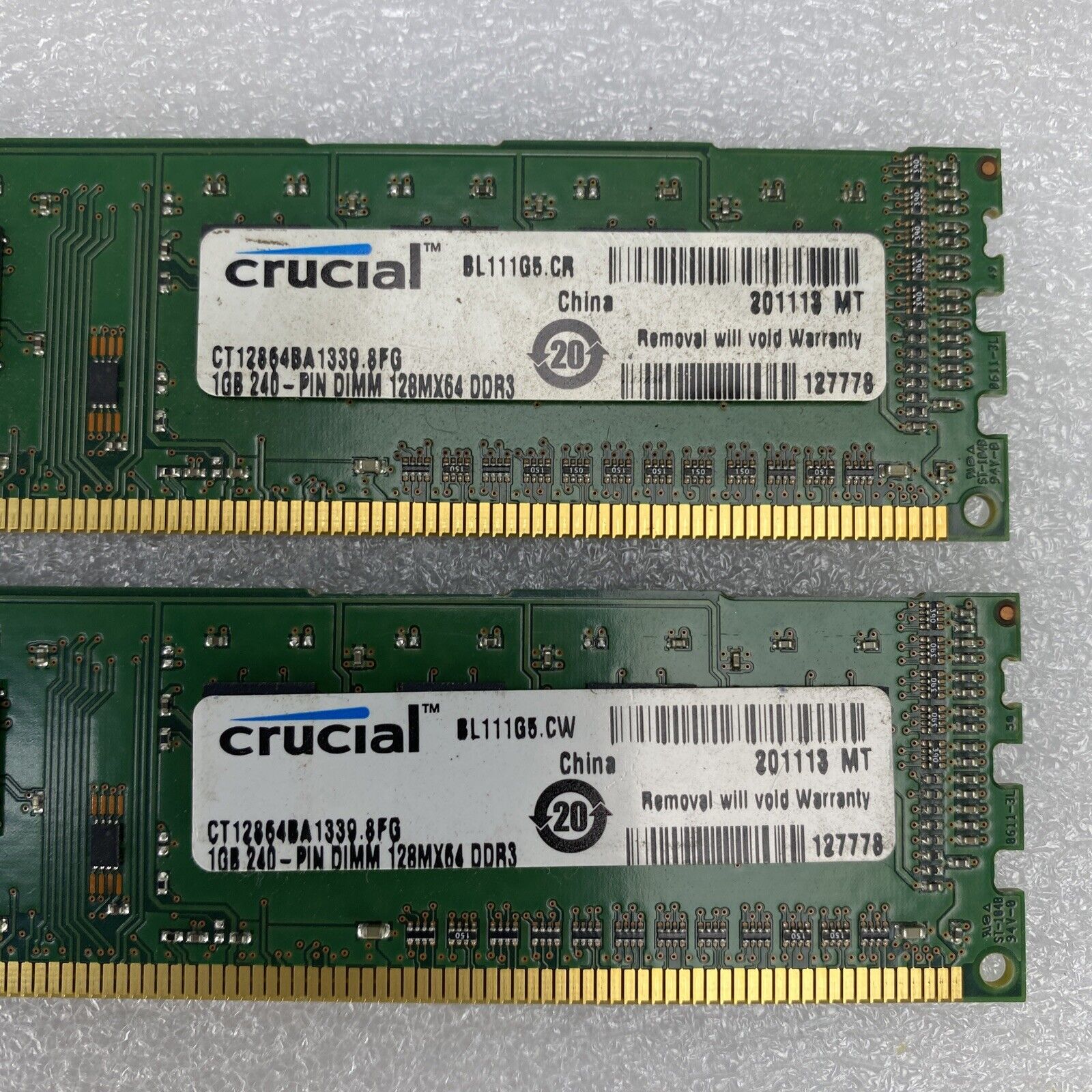 1GB Micron MT8JTF12864AZ-1G4G1 DDR3-1333 PC3-10600 Desktop Memory RAM (Lot of 6)