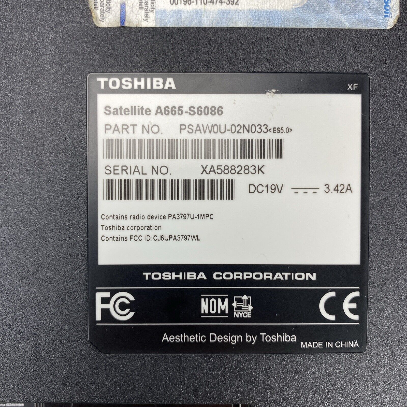 TOSHIBA Satellite A665-6086 15.6" Intel i3-M370 2.4GHz 6GB RAM No Battery HDD OS