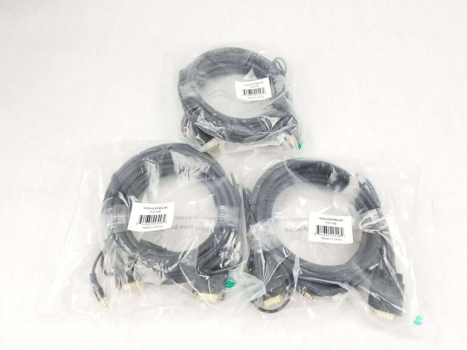 Monoprice 558 10ft Super VGA HD15 M/M CL2 Cable (Lot of 3)