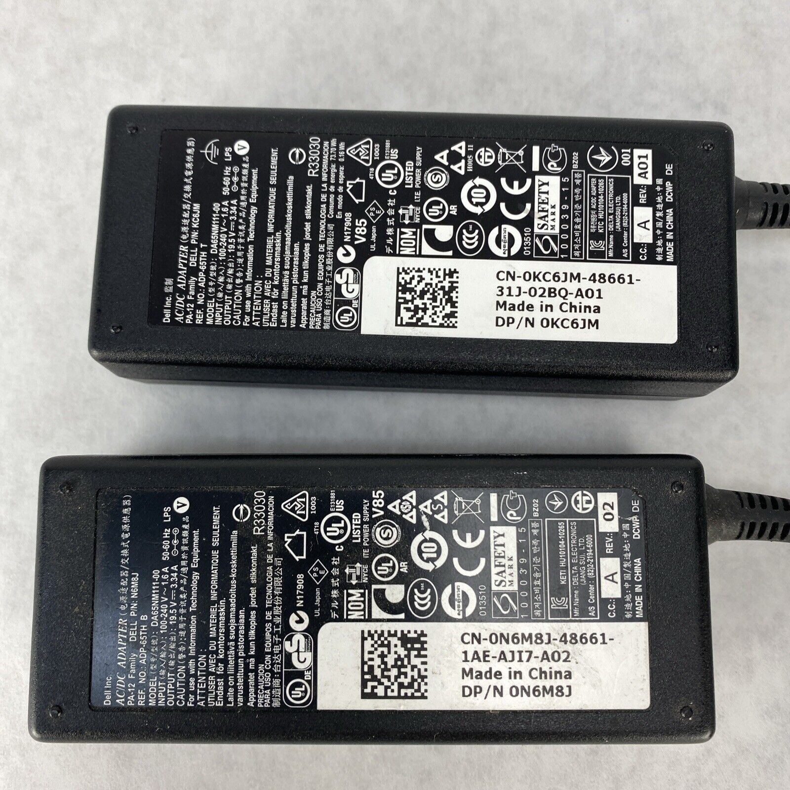 Lot( 2 ) Dell 0KC6JM DA65NM111-00 19.5V 3.34A AC Adapter Power Supply 65W