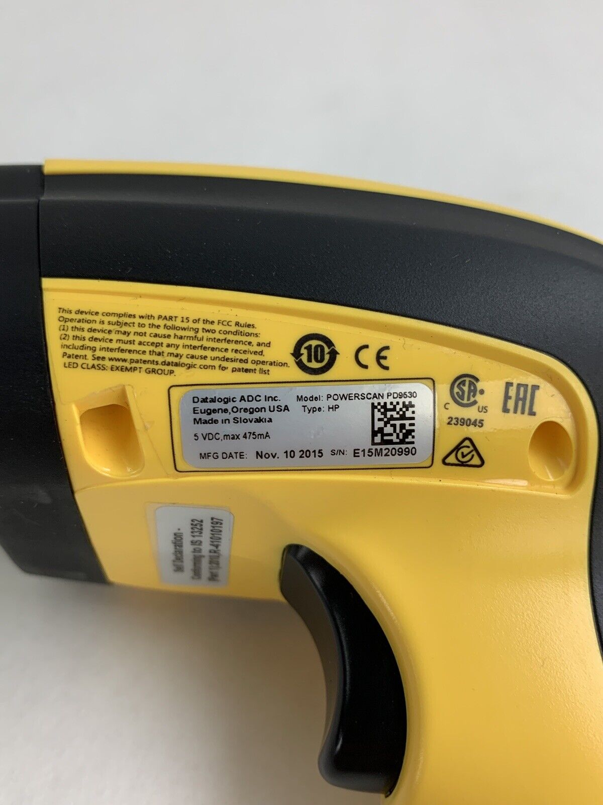 Datalogic PowerScan PD9630 Yellow 1D 2D Area Barcode Scanner Tested w/ Cord