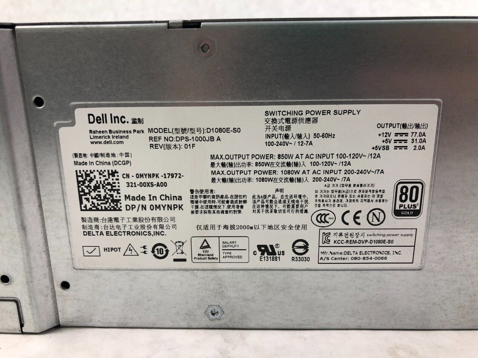 Dell DPS-1000JB MYNPK 0MYNPK 1080W Server Power Supply PSU