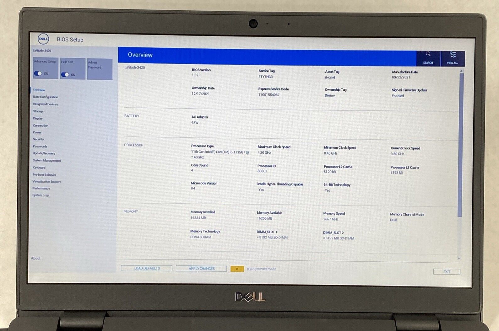 Dell Latitude 3420 Core i5-1135G7 1.40GHz 16GB RAM 14.0" No Battery No HDD No OS