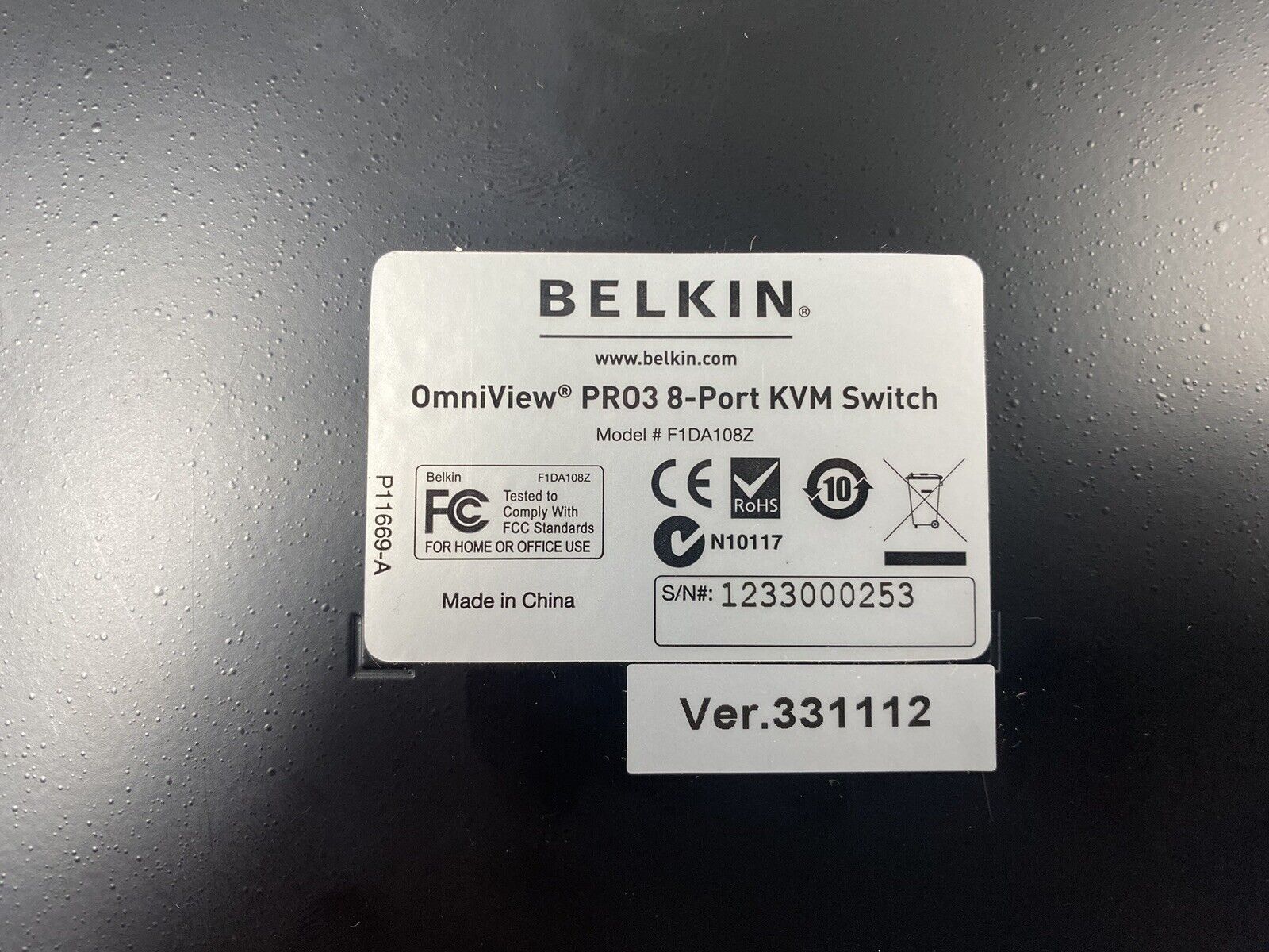 Belkin OmniView PRO3 F1DA108Z 8-Port External KVM Switch Power Tested