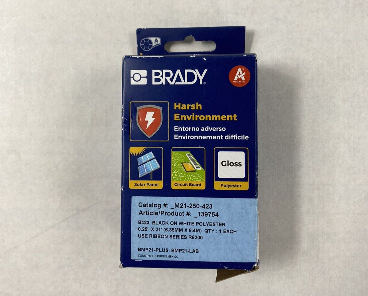 Brady 139754 M21-250-423 Black on White Polyester 6.35MM x 6.4M Label Cartridge