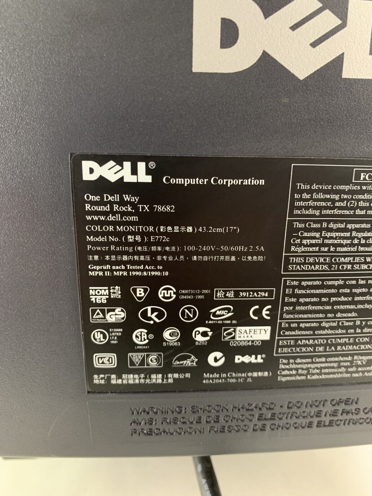 Dell E772c 17" CRT VGA Color Computer CRT Monitor 60Hz Retro Gaming Grade B