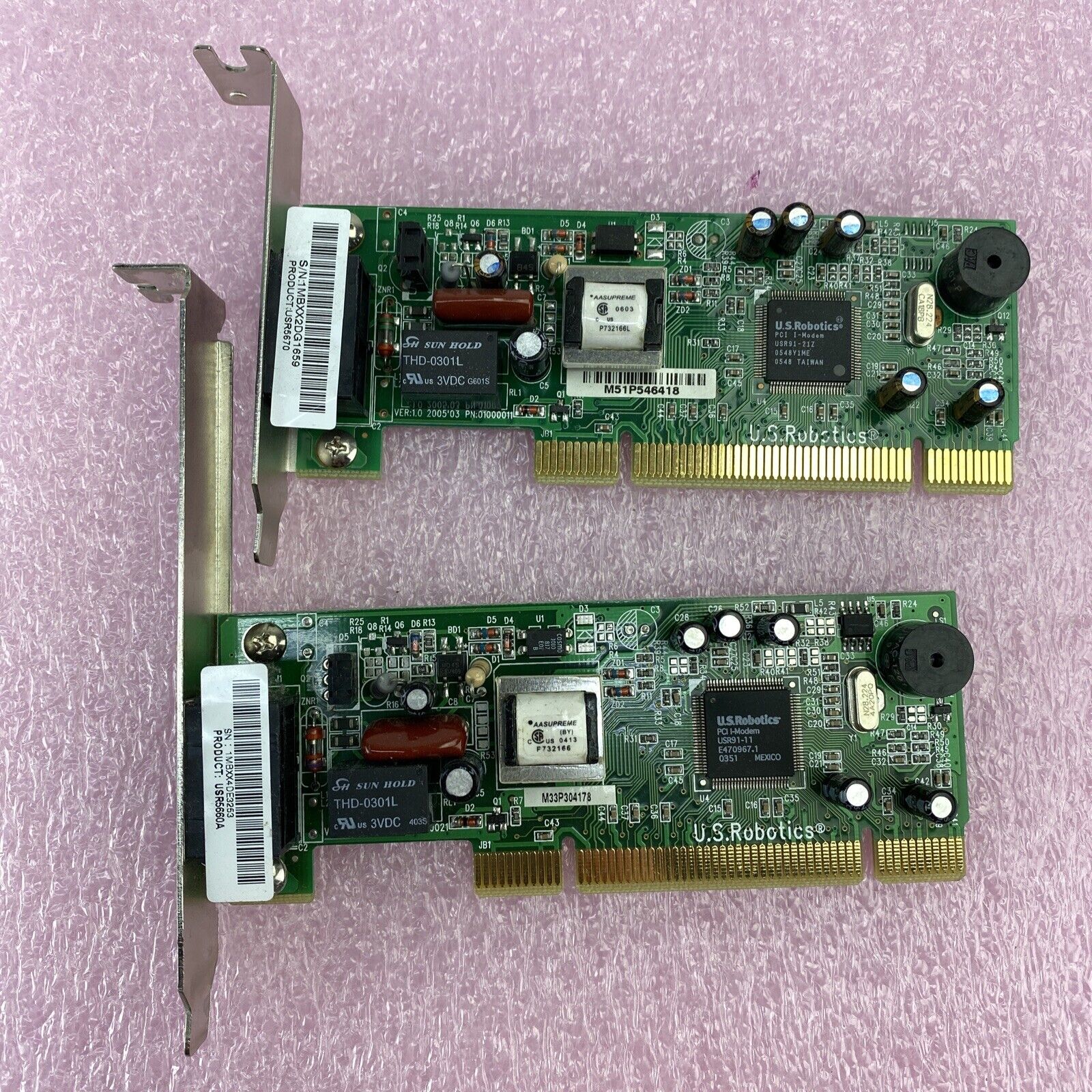 US Robotics USR5670 SFF + USR5660A Full Height 56k PCI faxmodems Lot of 2