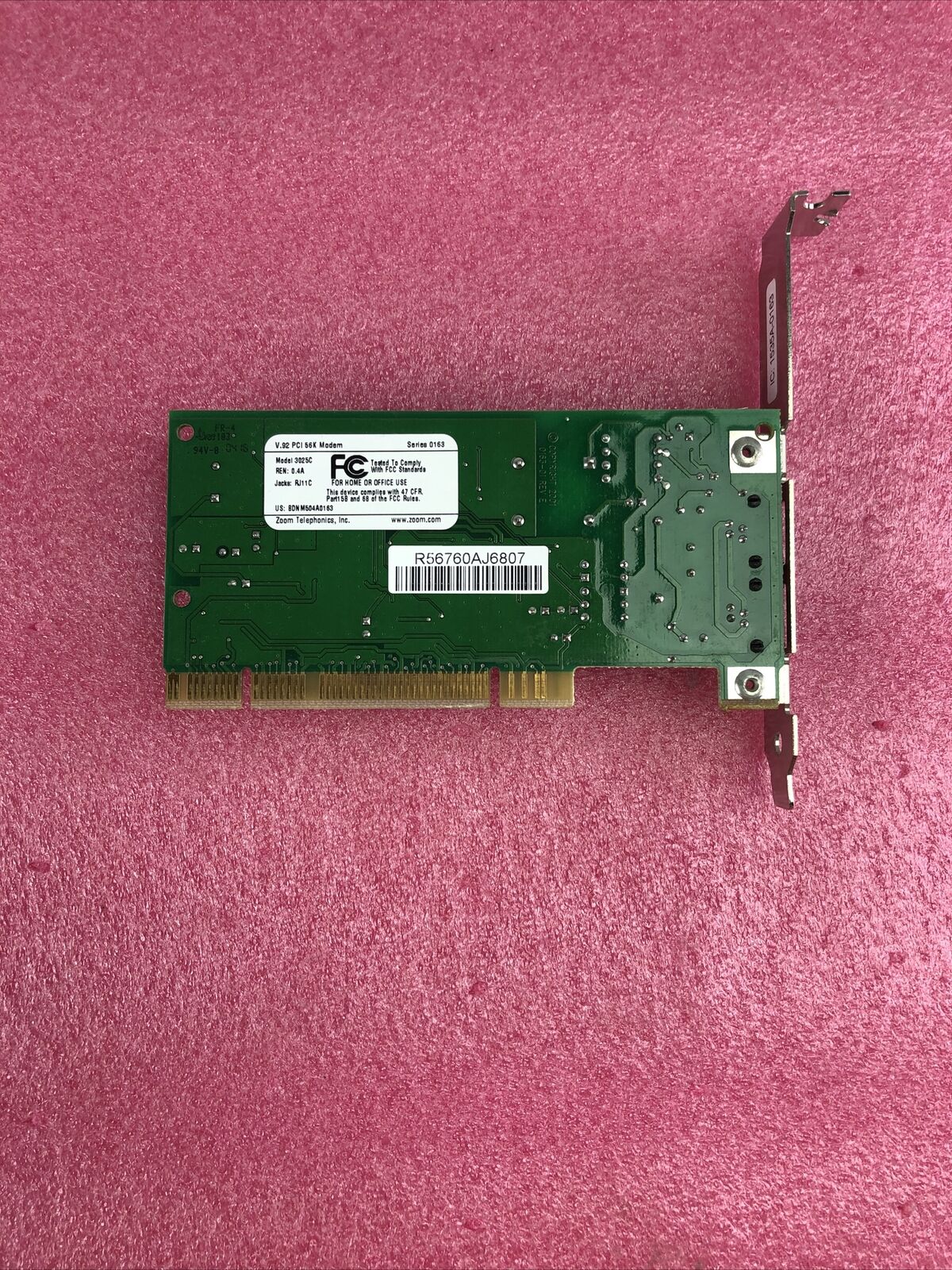 Zoom Telephonics V.92 PCI 56K Modem 3025C Series 0163