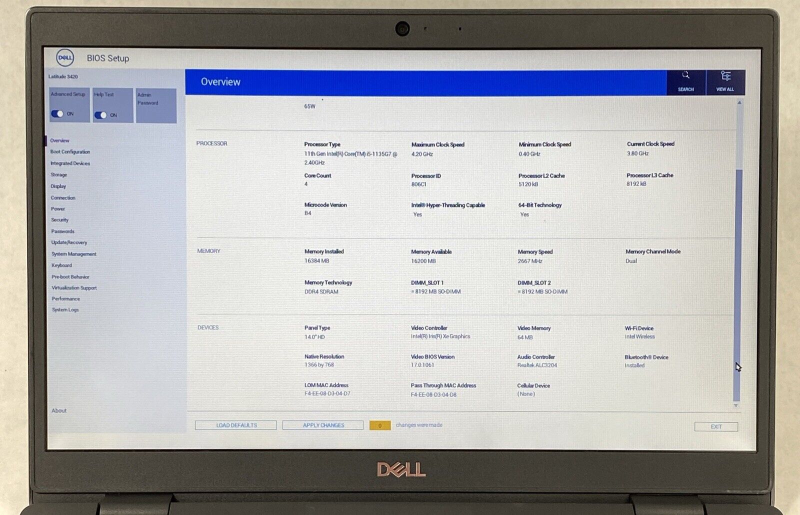 Dell Latitude 3420 Core i5-1135G7 1.40GHz 16GB RAM 14.0" No Battery No HDD No OS