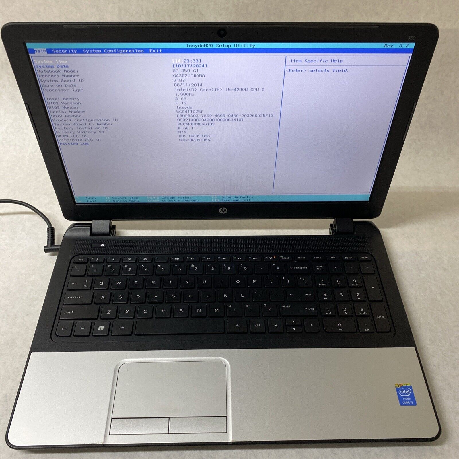 HP 350 G1 Notebook 15.6'' Core i5-4200U 1.60GHz 4GB RAM No Battery No HDD OS