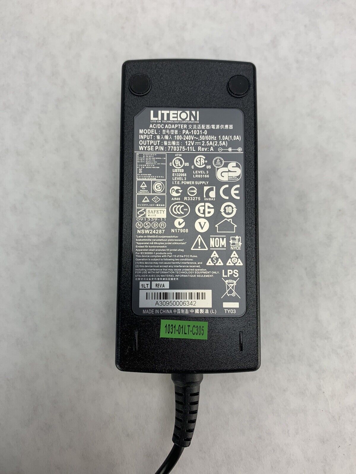 Genuine Liteon PA-1031-0 AC Power Adapter 12V 2.5A 30W Charger W/P.Cord