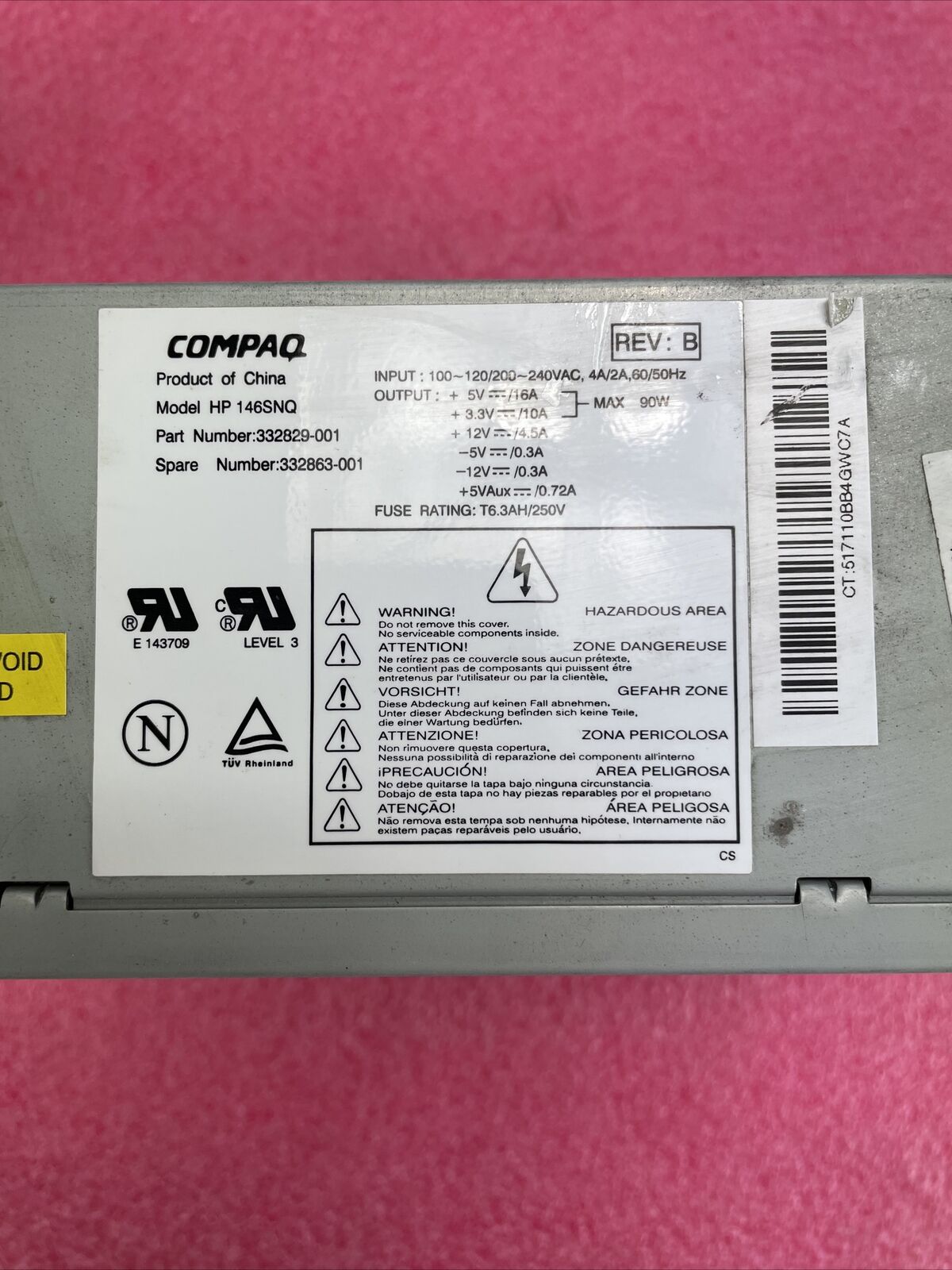 Compaq HP 14SNQ PN 332829-001 90W Power Supply ATX