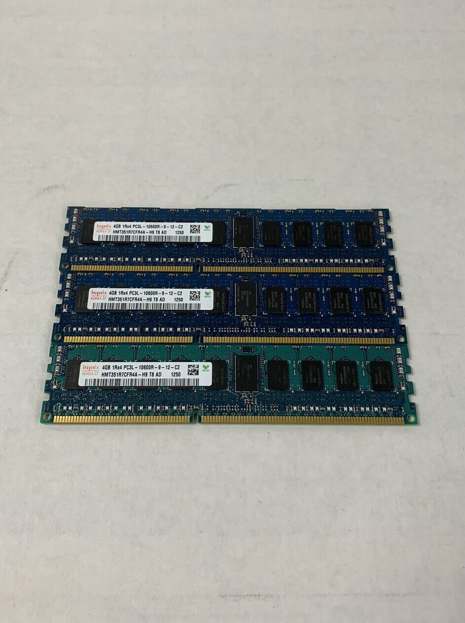 Hynix 12GB Kit 3x4GB 1Rx4 PC3L-10600R-9-12-C2 HMT351R7CFR4A-H9 T8 AD Server Ram