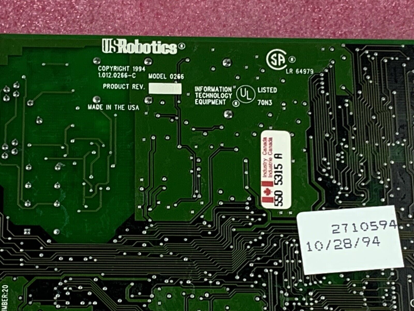 US Robotics 2710594 8-Bit 14.4K Internal Sportster Faxmodem ISA Card 0266