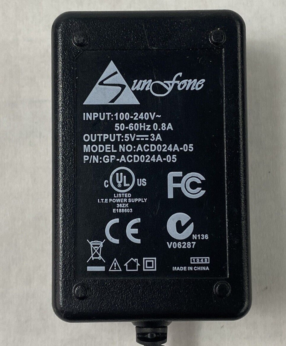 Sunfone ACD024A-05 P/N: GP-ACD025A-05 5V 3A AC Adapter