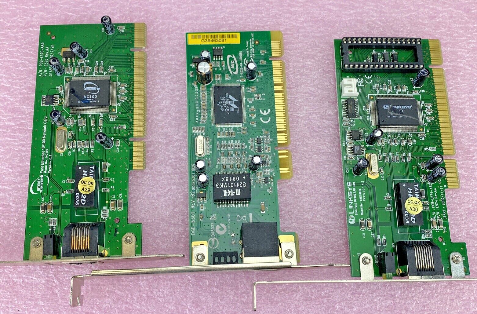 Lot of 3 various Ethernet 100Mbs LAN PCI cards DGE-530T LNE100TX PCB-E570-AA5