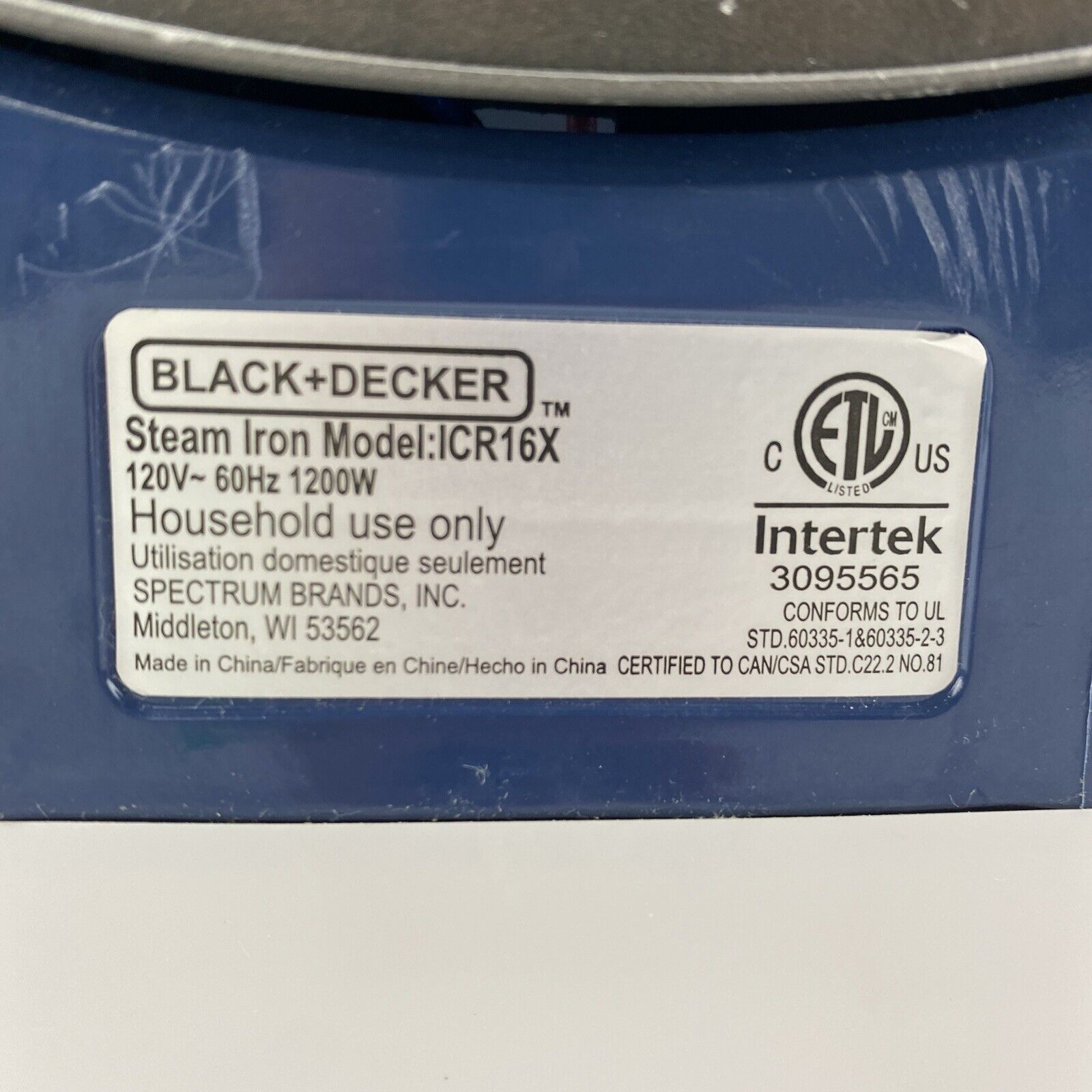 Black Decker ICR16X Nonstick Many Fabric Steam Clothes Iron with Cord Reel