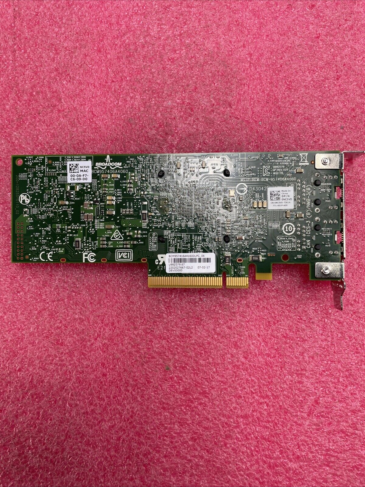 Dell Broadcom 0NC5VD Dual Port 10G RJ-45 Network Adapter Card Low Profile