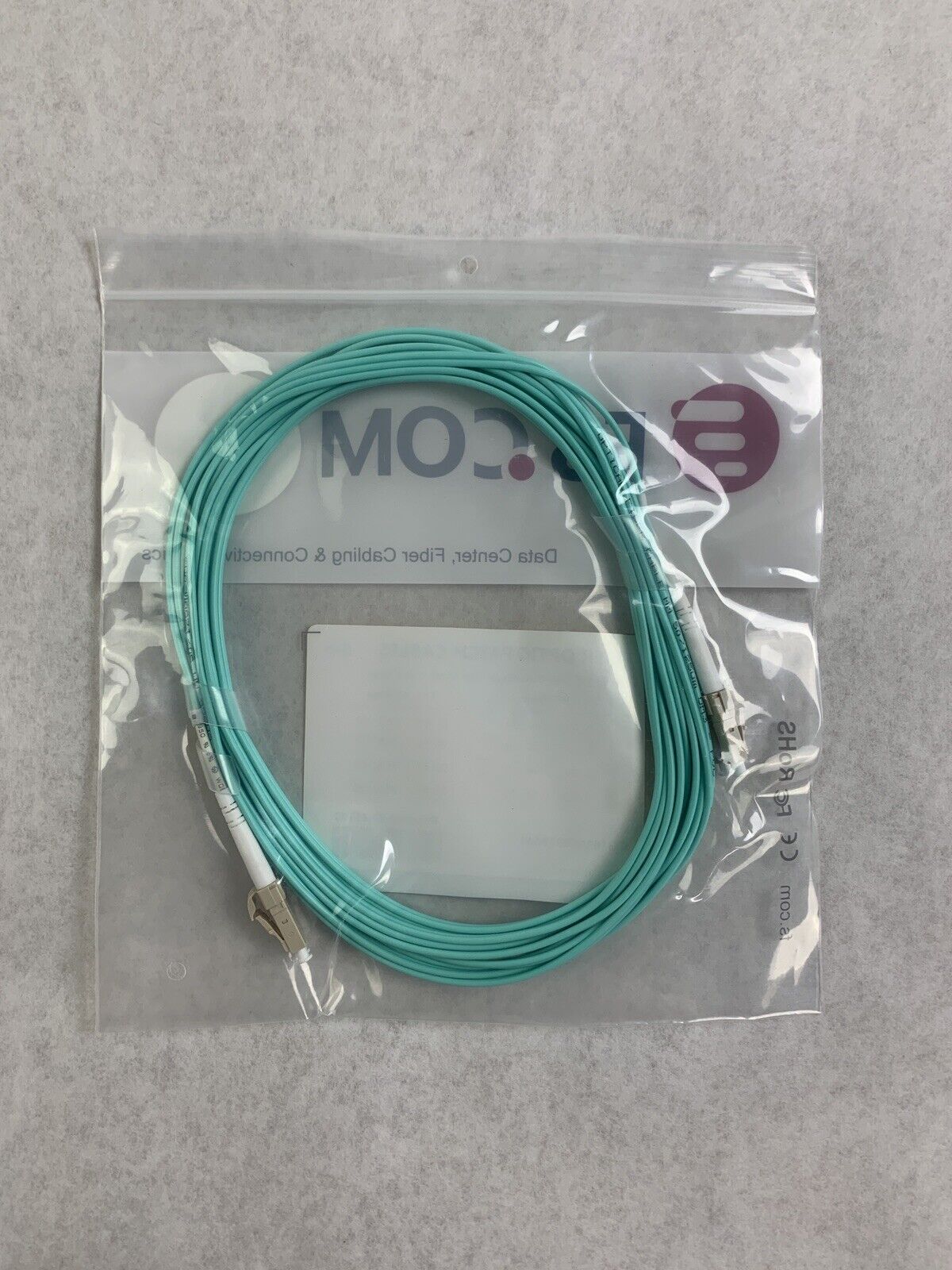 New FS.Com Fibre Optic Patch Cable 50/125 OM3 Multimode Color Aqua Length 5M